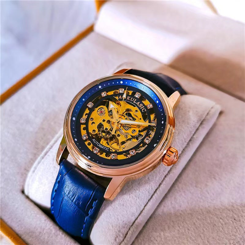 Hollow-Out Diamond-Encrusted Luminous Water-Resistant Mechanical Watch