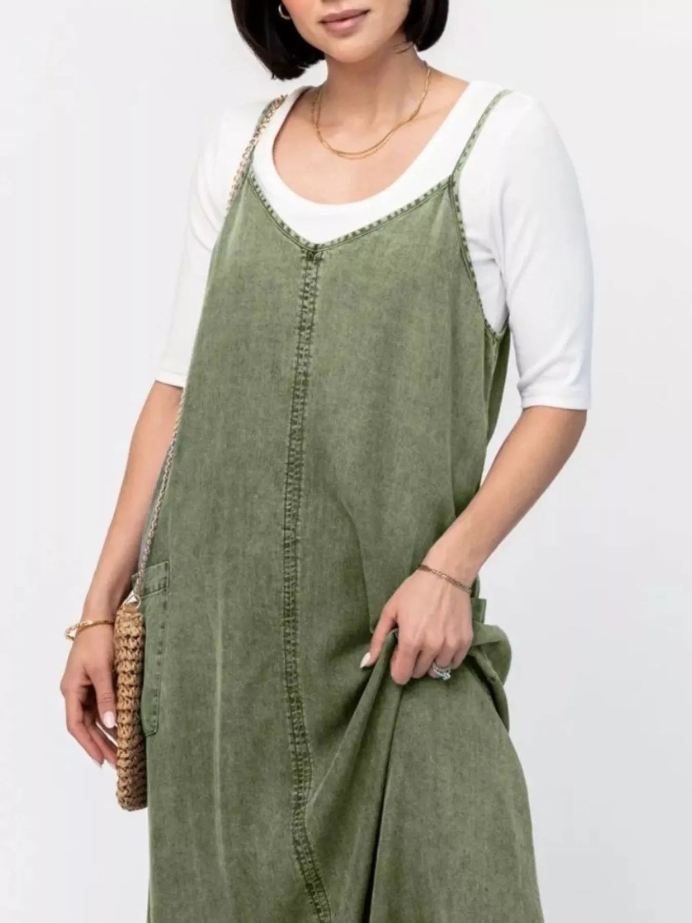 Casual Washed Denim Cami Maxi Dress