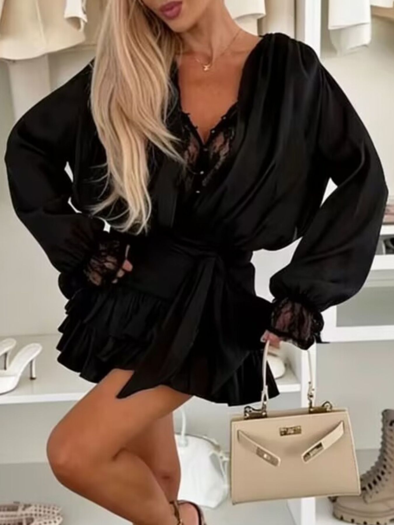 Lace Long Sleeve Dress with Short Liner