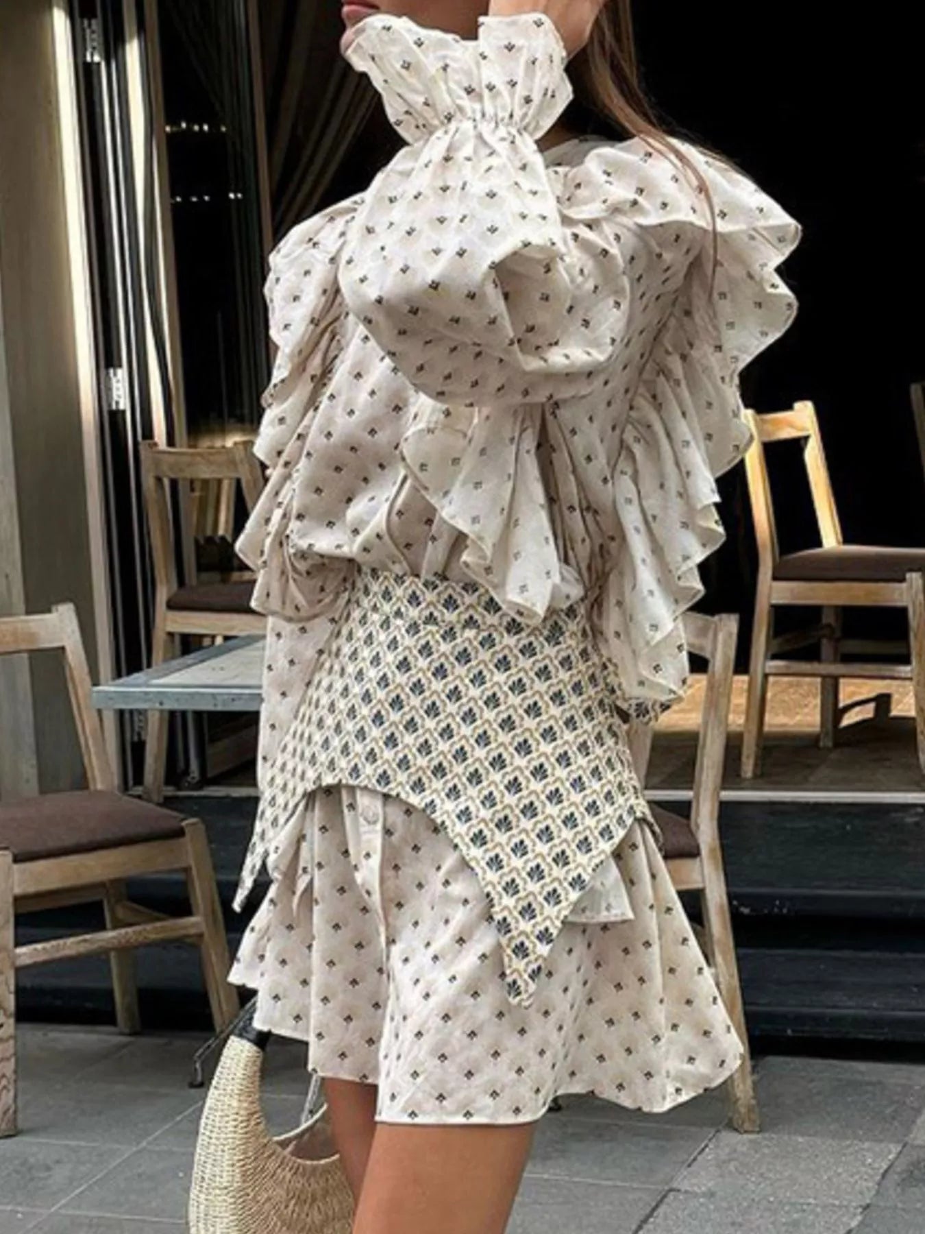 Ruffled Floral Print Mini Dress