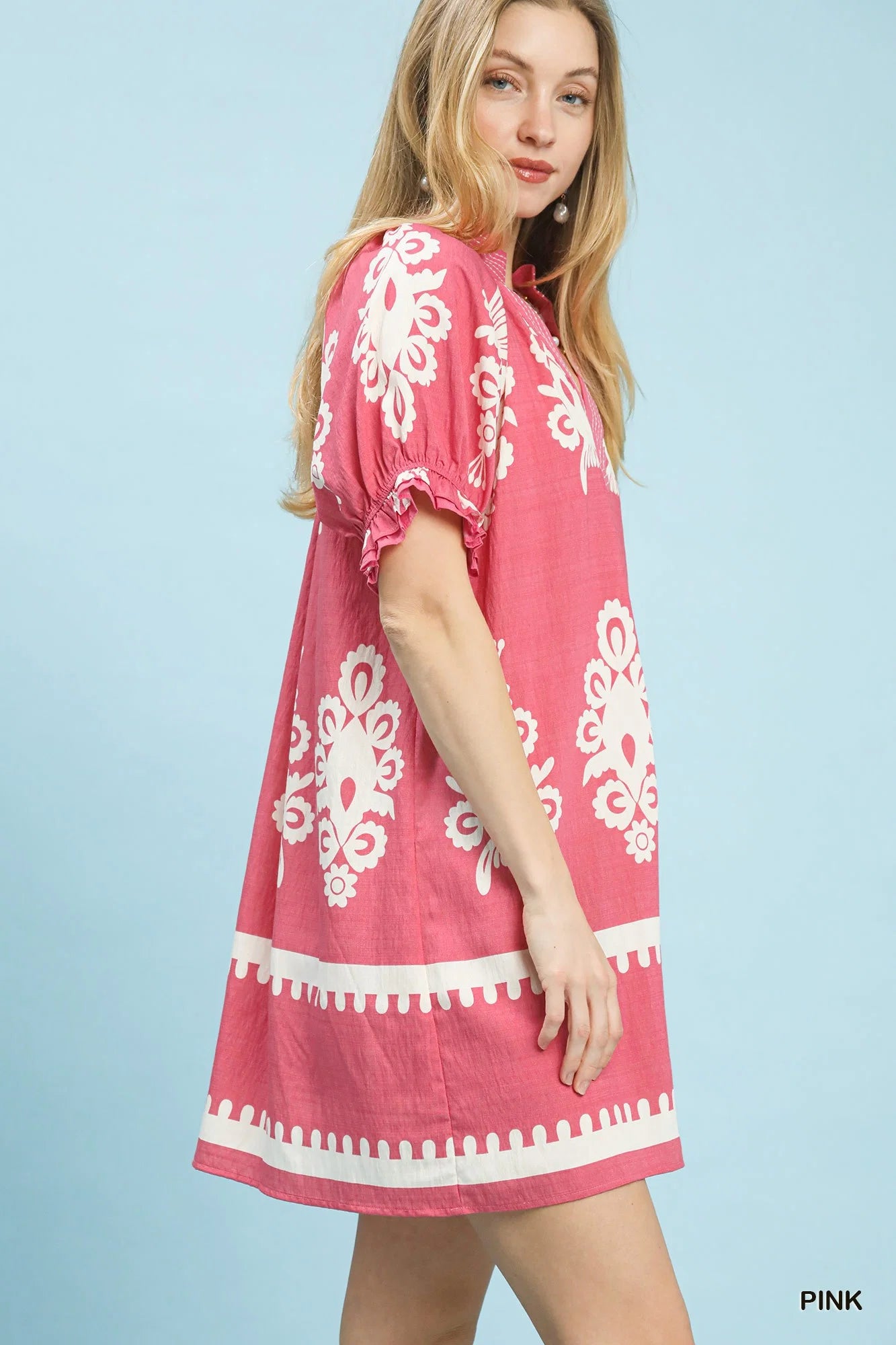 Umgee Two Tone Border Print Mini Dress
