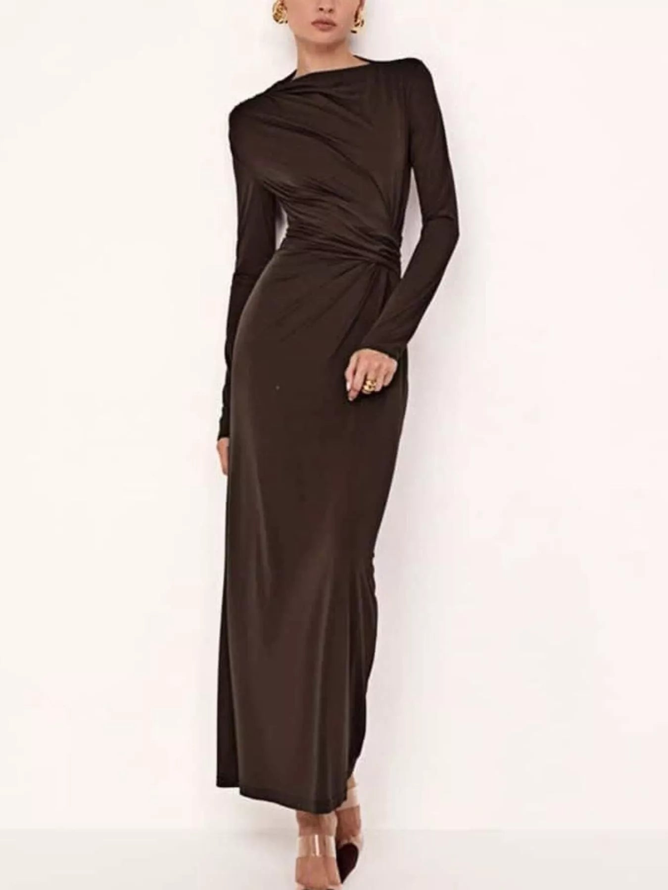 Ruched Long Sleeve Bodycon Maxi Dress