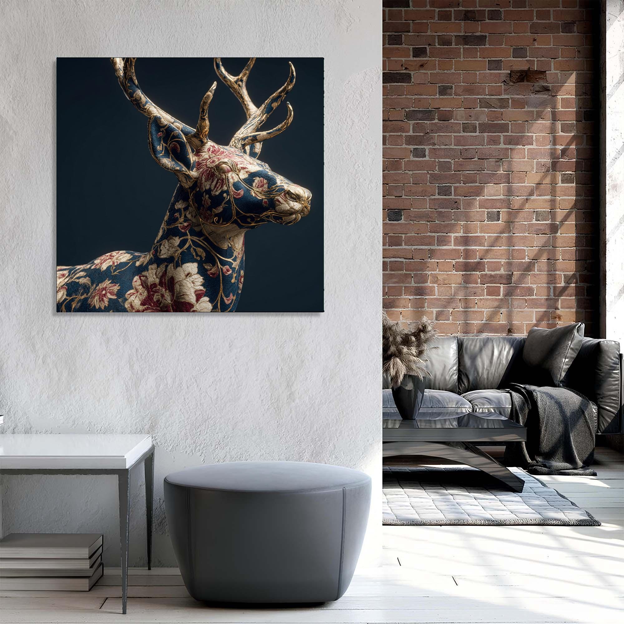 Floral Deer Tempered Glass Wall Art | Rustic Animal Portrait