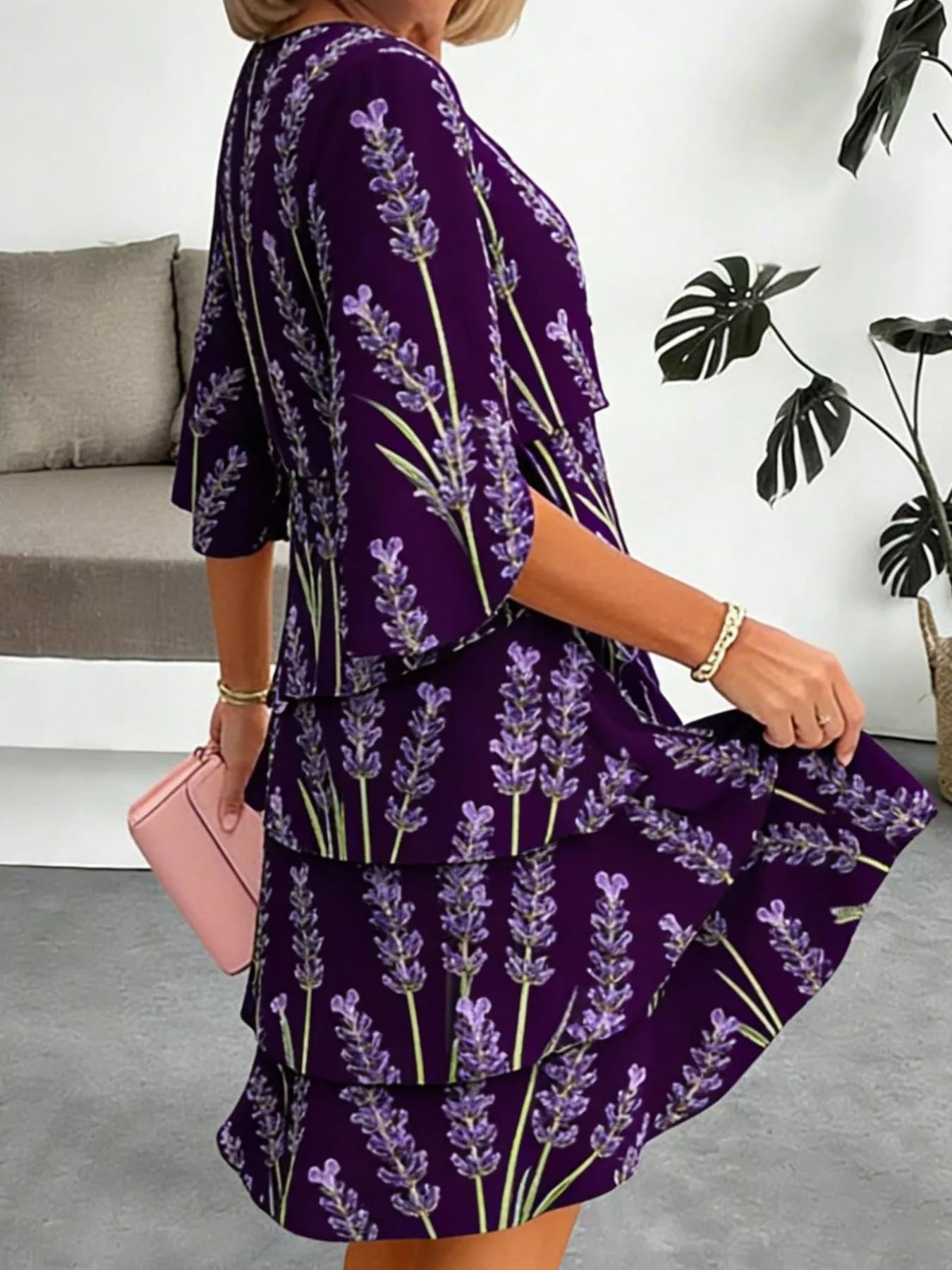 Full Size Floral Print Ruffle Hem Dress Plus Size
