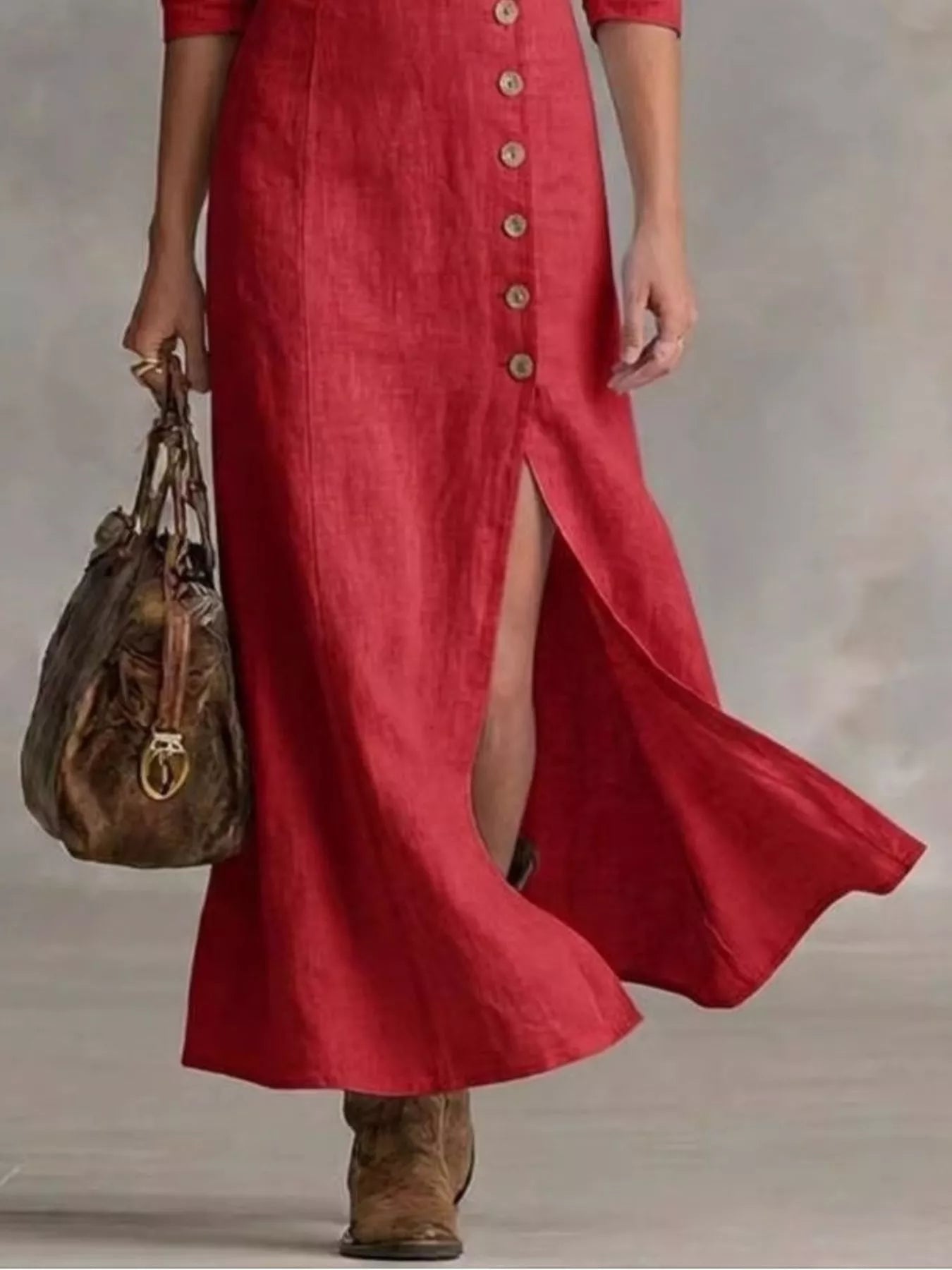 Full Size Button Front Slit Maxi Dress Plus Size