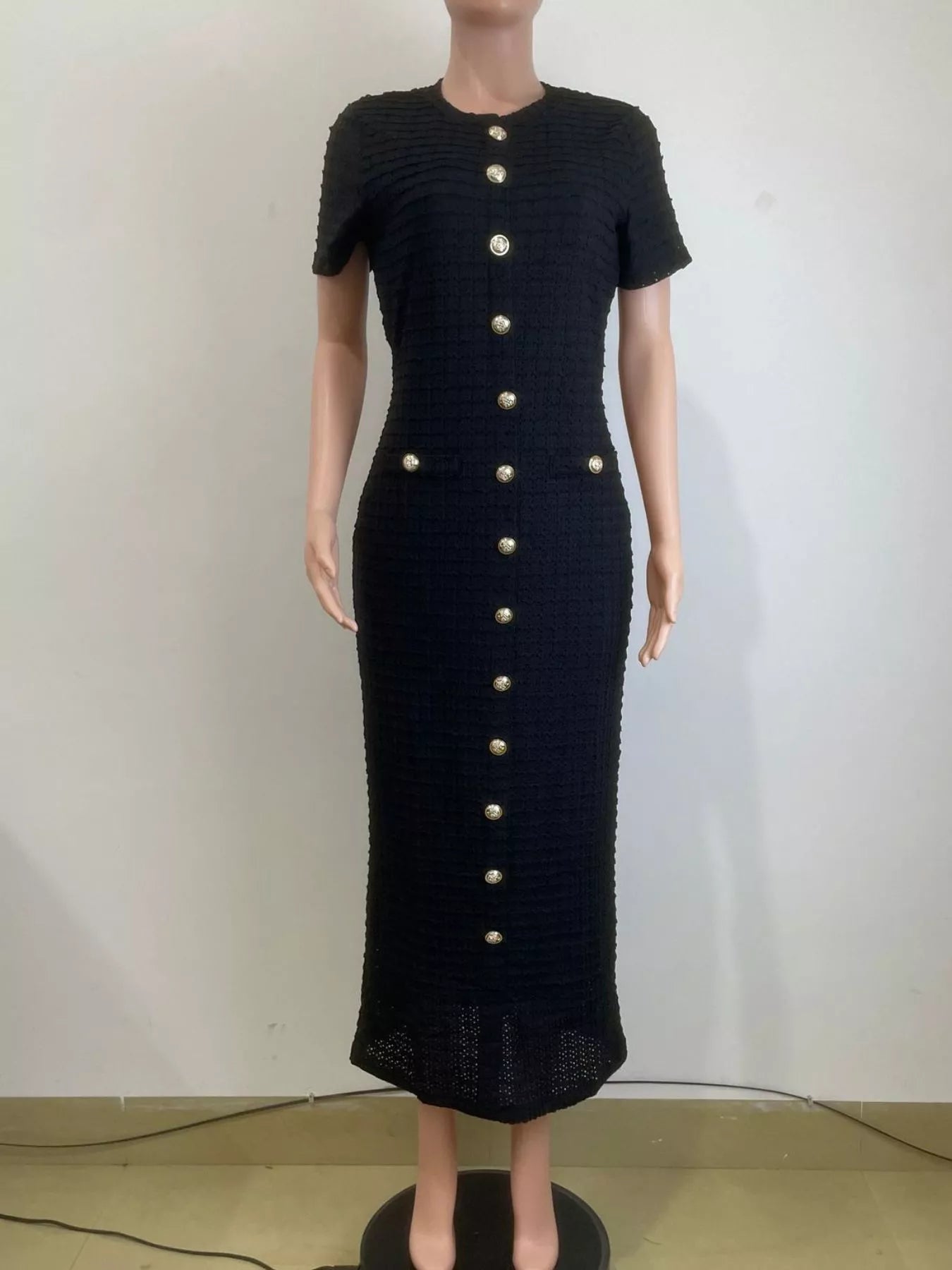 Textured Short Sleeve Midi Dress