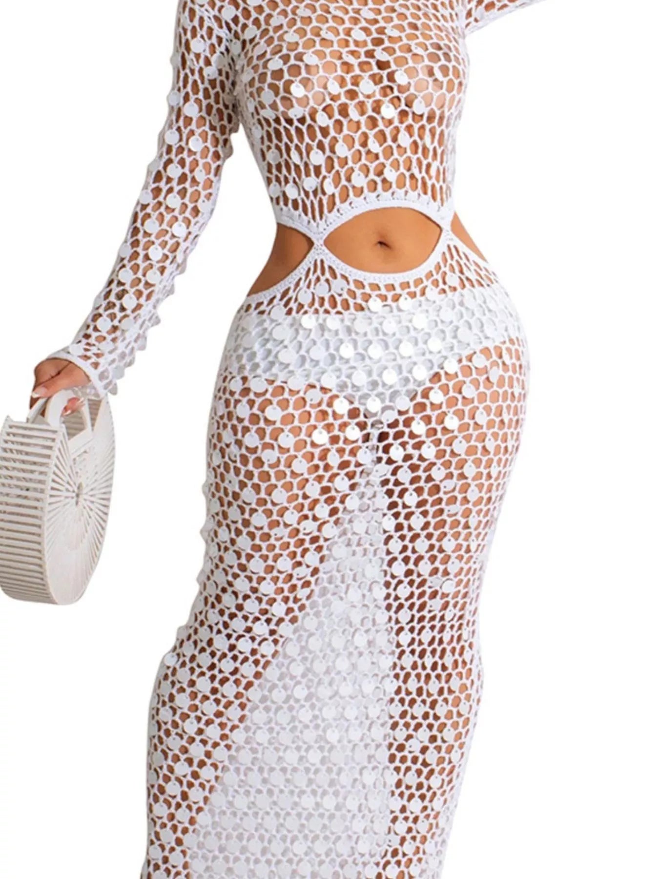Sequin Mesh Cutout Maxi Dress