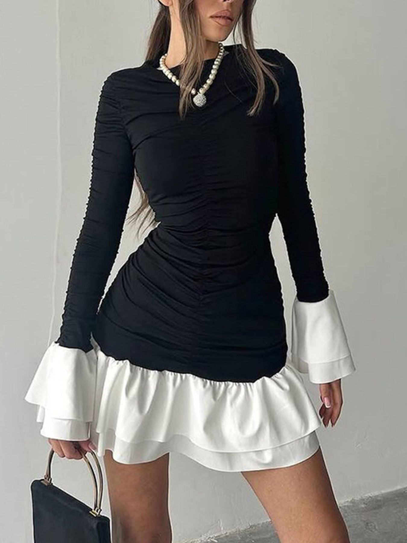 Ruffle Hem Long Sleeve Mini Dress