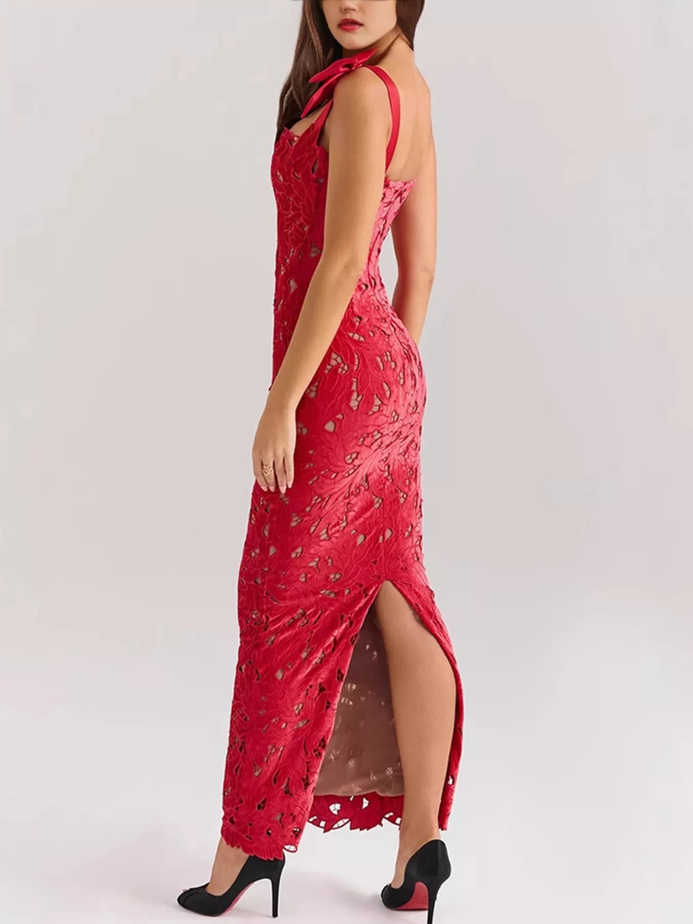 Slit Tie Shoulder Maxi Dress