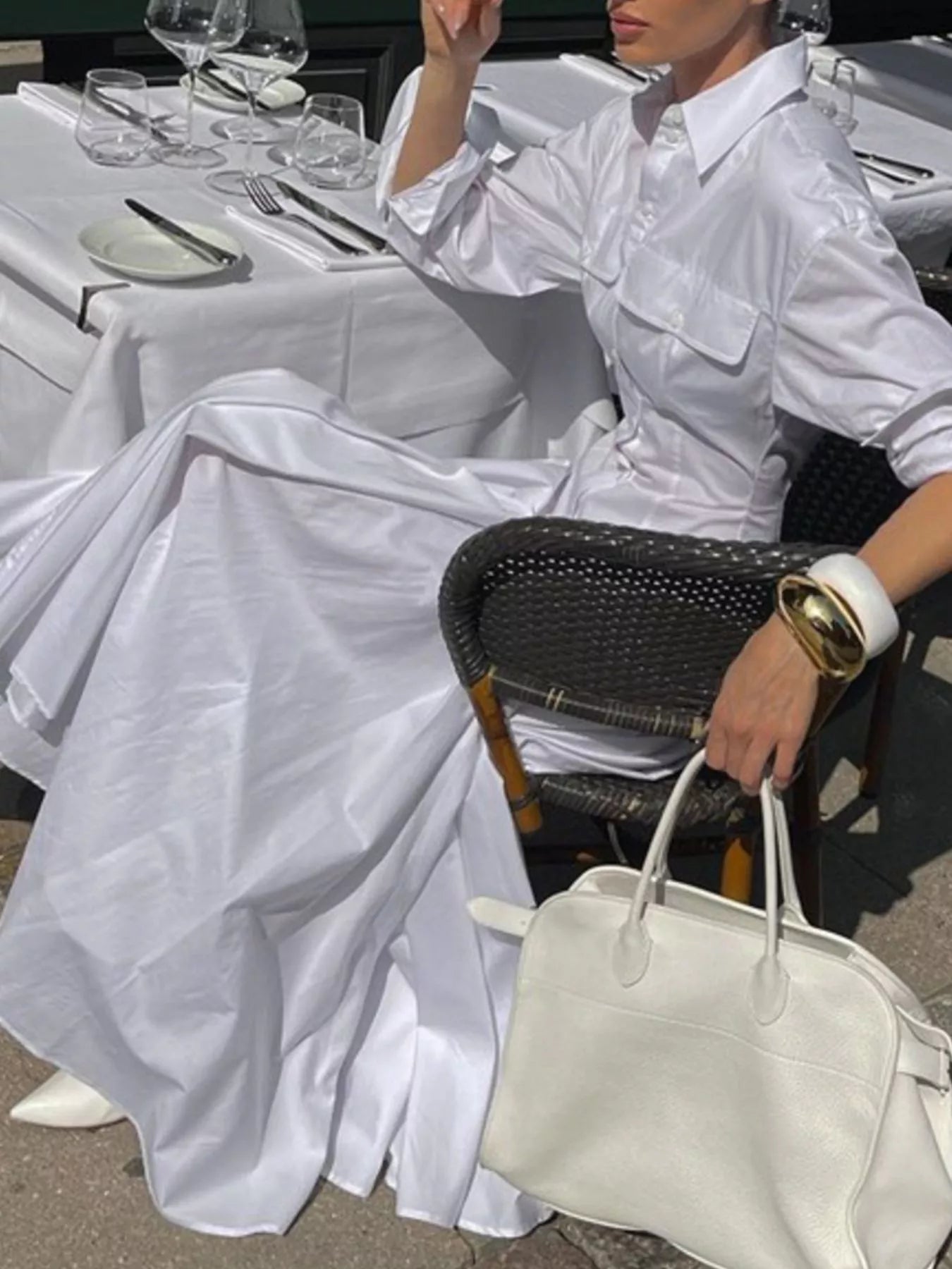 Button Front Long Sleeve Maxi Shirt Dress