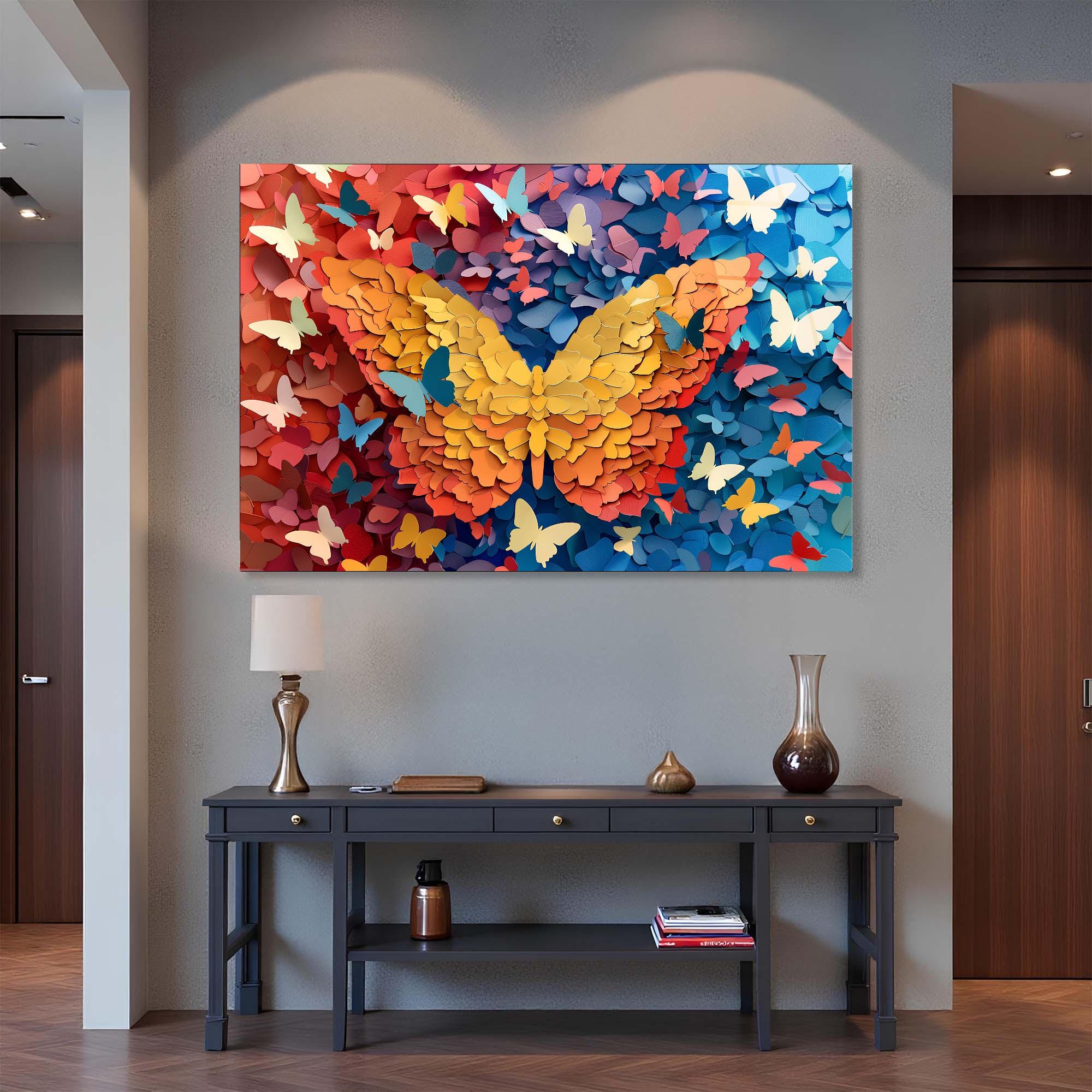 Butterfly Glass Wall Art | Paper-Cut Style, Modern Home Decor