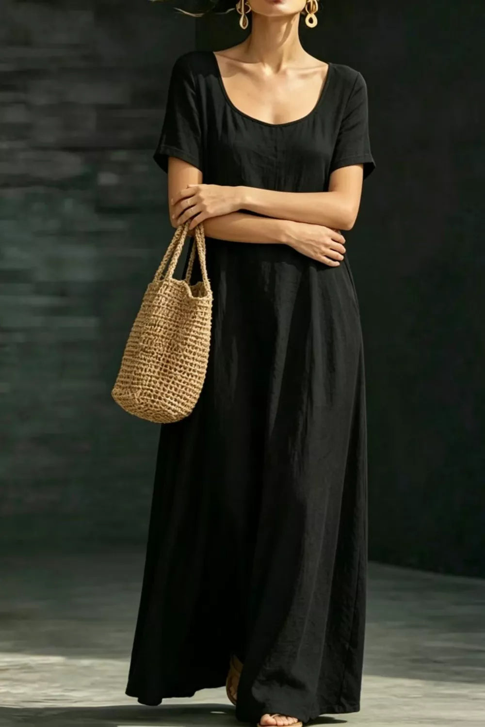 Full Size Casual Loose Short Sleeve Maxi Dress Plus Size