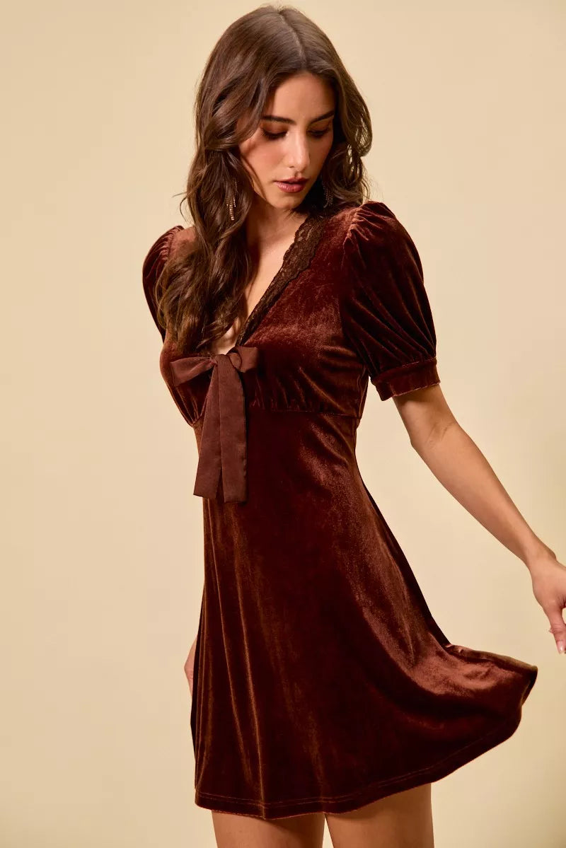 SO ME Velvet Short Sleeves Mini Dress
