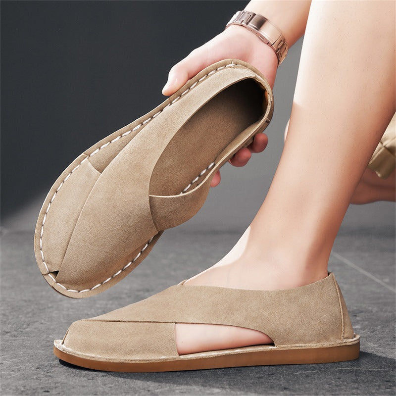 Plus-size Leather Slip-on Outdoor Casual Hollow-out Sandals
