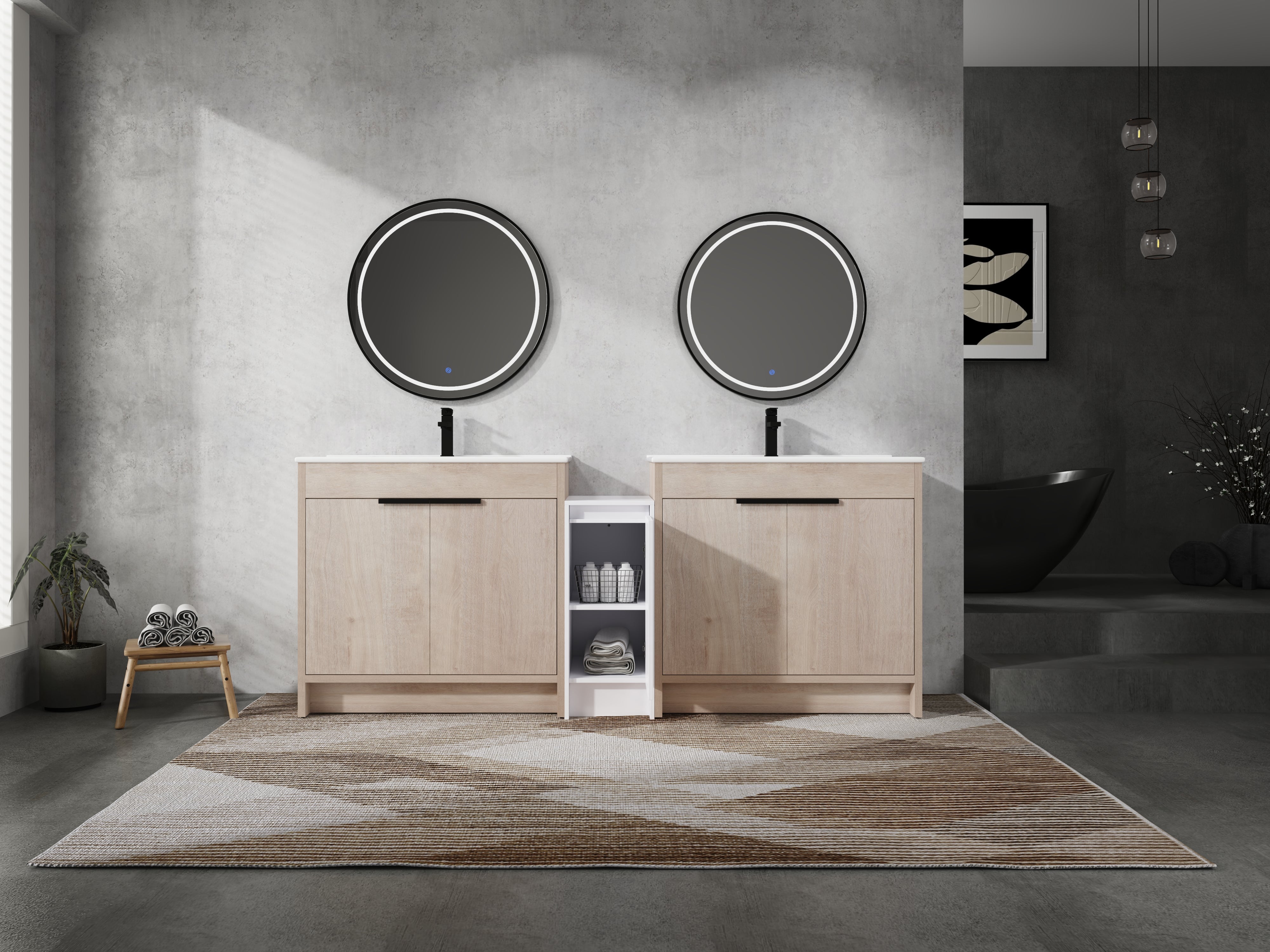 84 Inch Freestanding Bathroom Vanity with Ceramic Sink