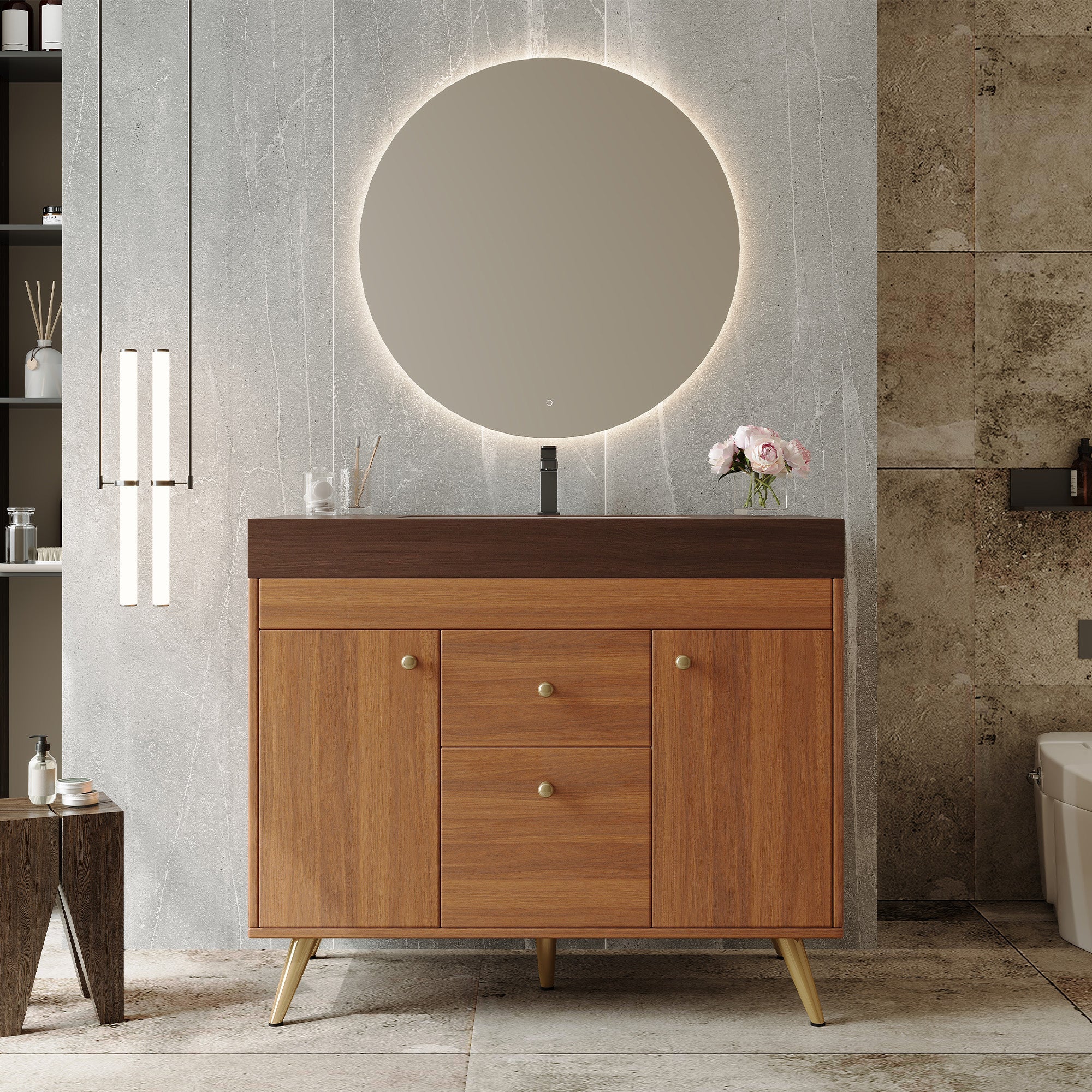 36" Modern Freestanding Bathroom Vanity with Sintered Stone Top
