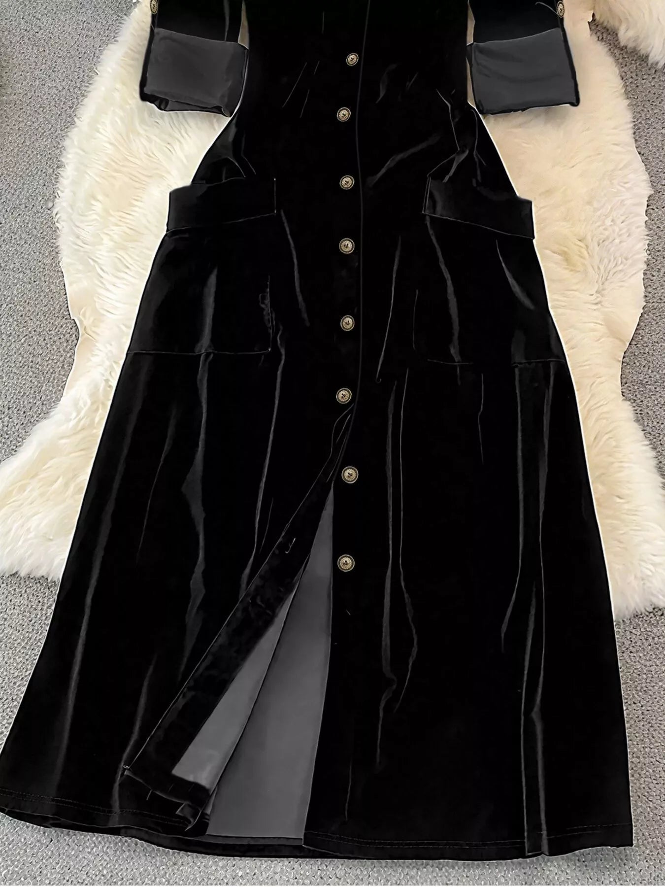 Velvet Button-Down Midi Dress