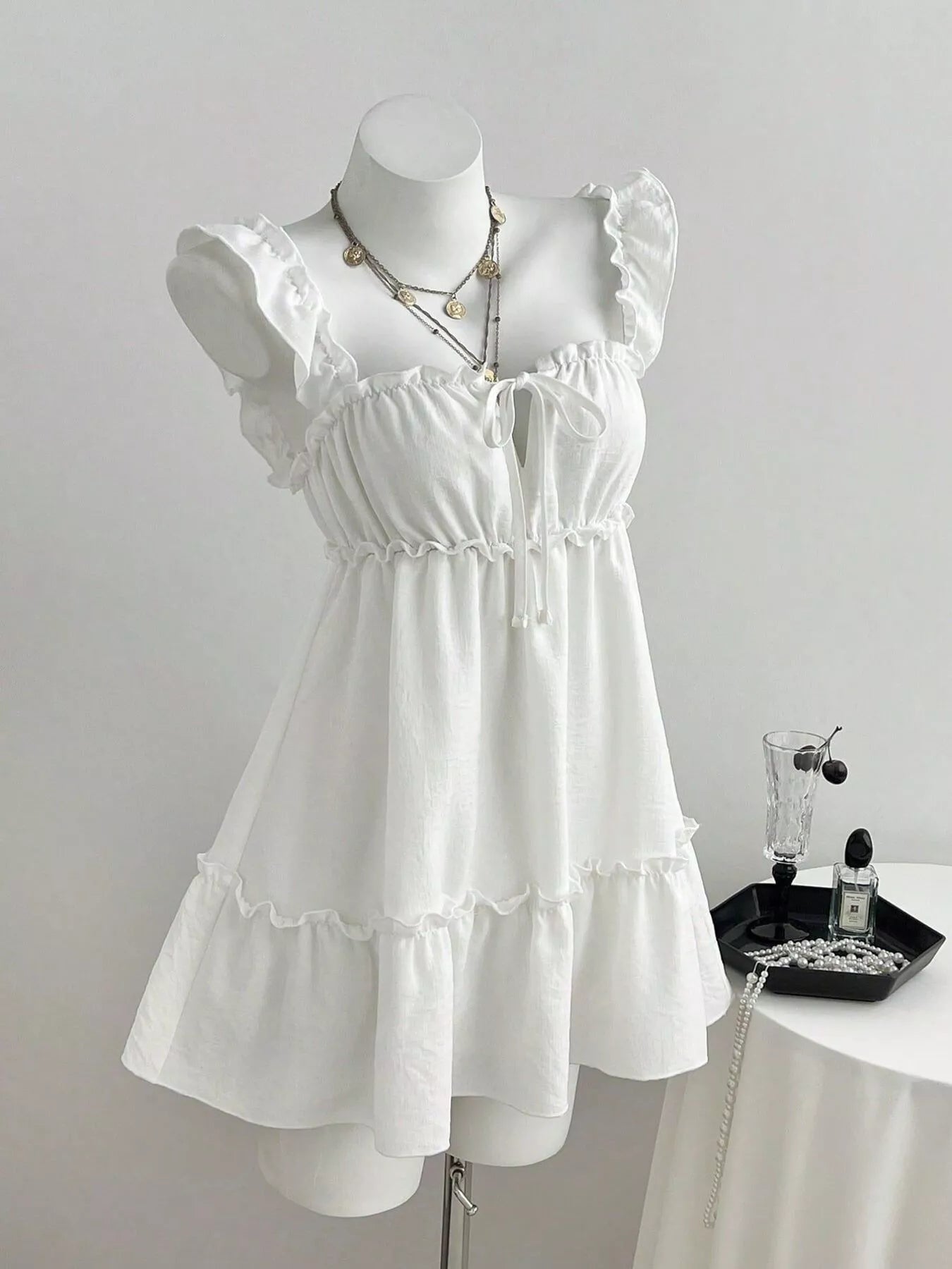 Frill Tie Front Mini Dress