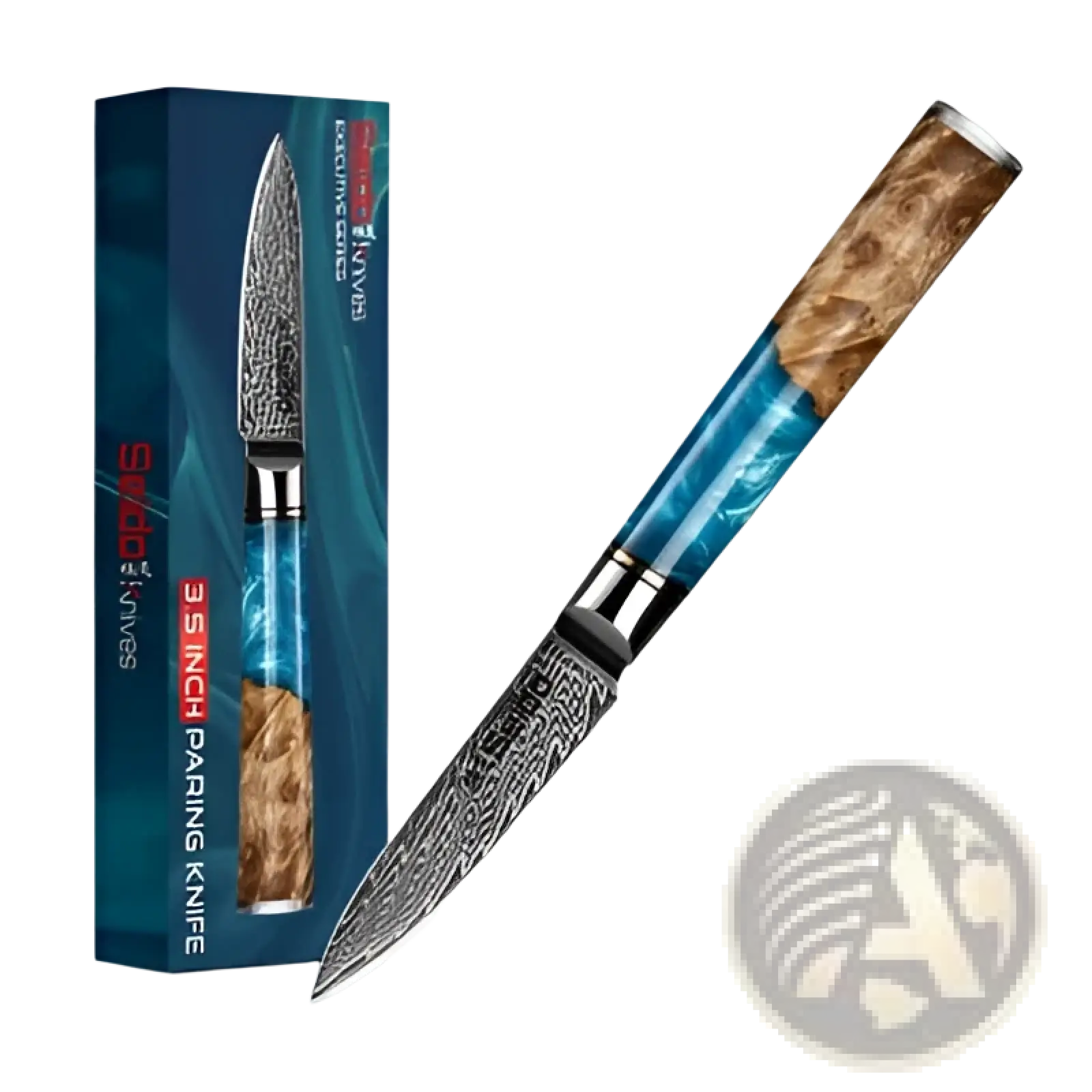 Damascus Chef Knife Set Blue Resin Handle 7 Piece