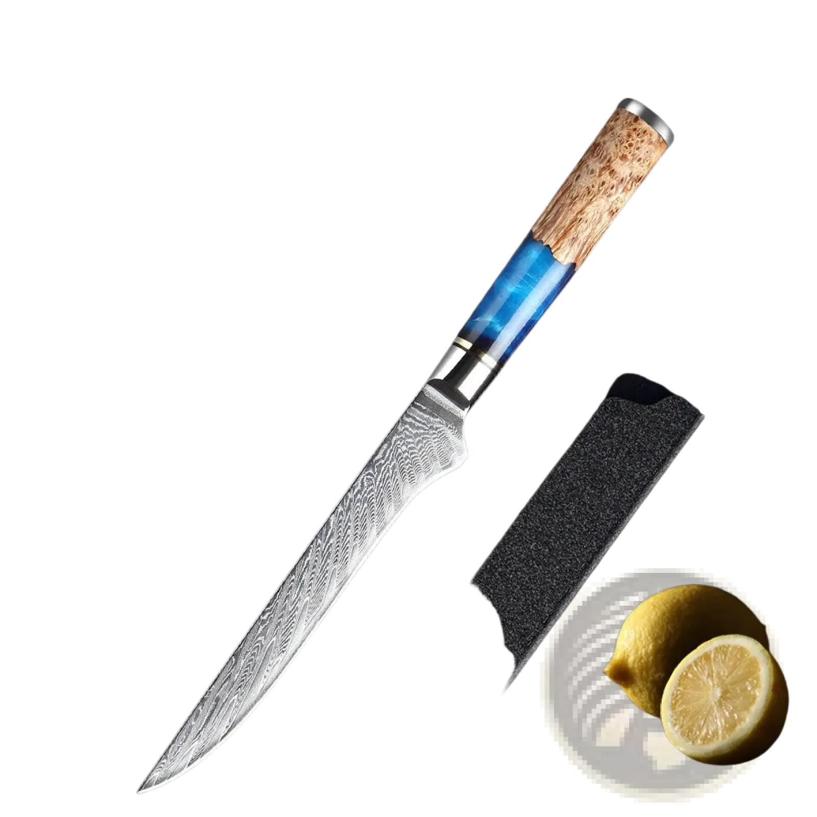 Damascus Chef Knife Set Blue Resin Handle 7 Piece