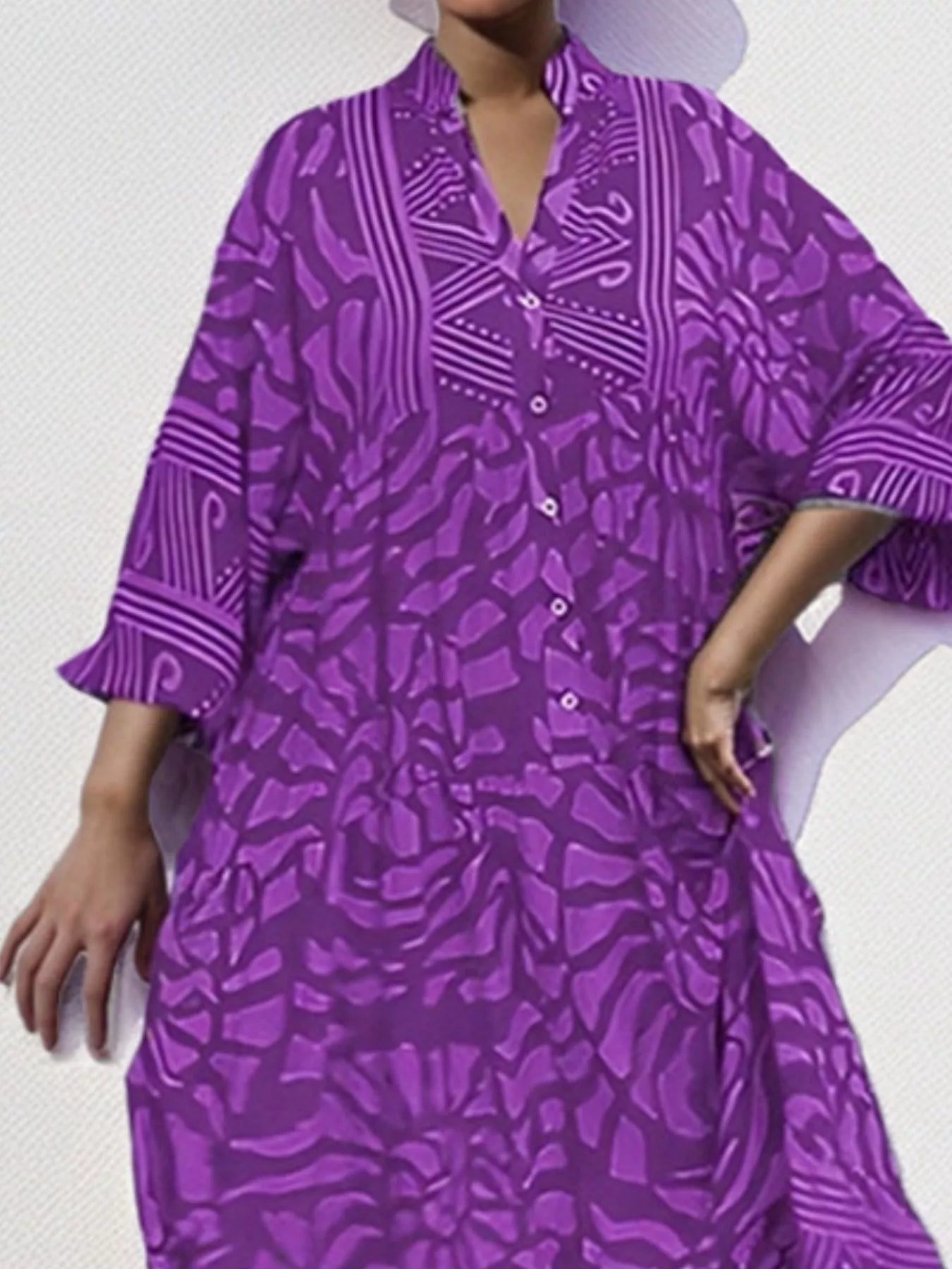 Printed Button Front Midi Dress