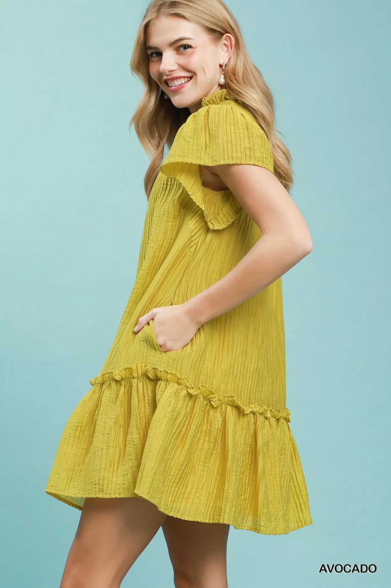 Umgee Textured Ruffle Hem Mini Dress