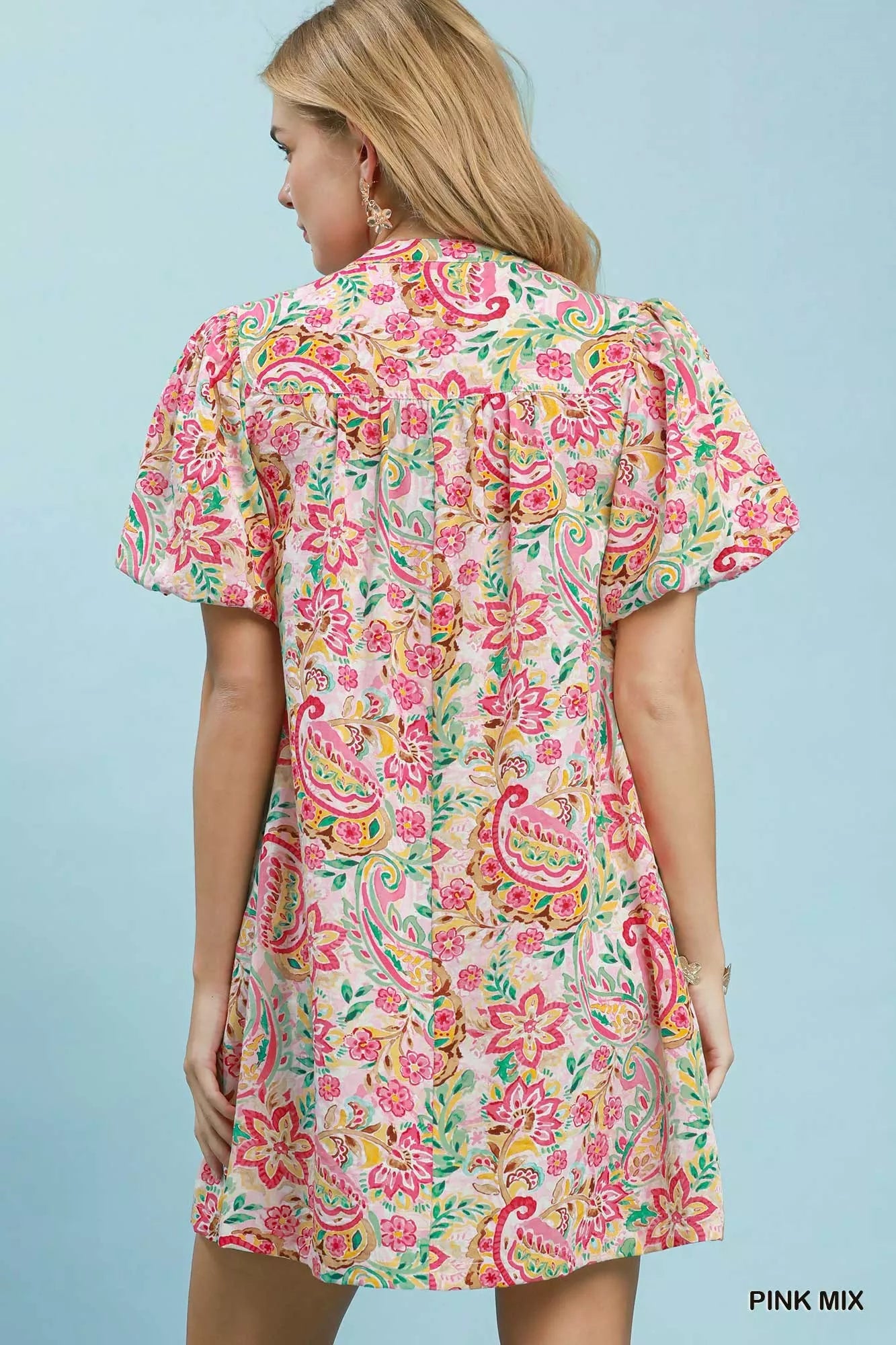 Umgee Paisley Floral Puff Sleeve Shift Dress