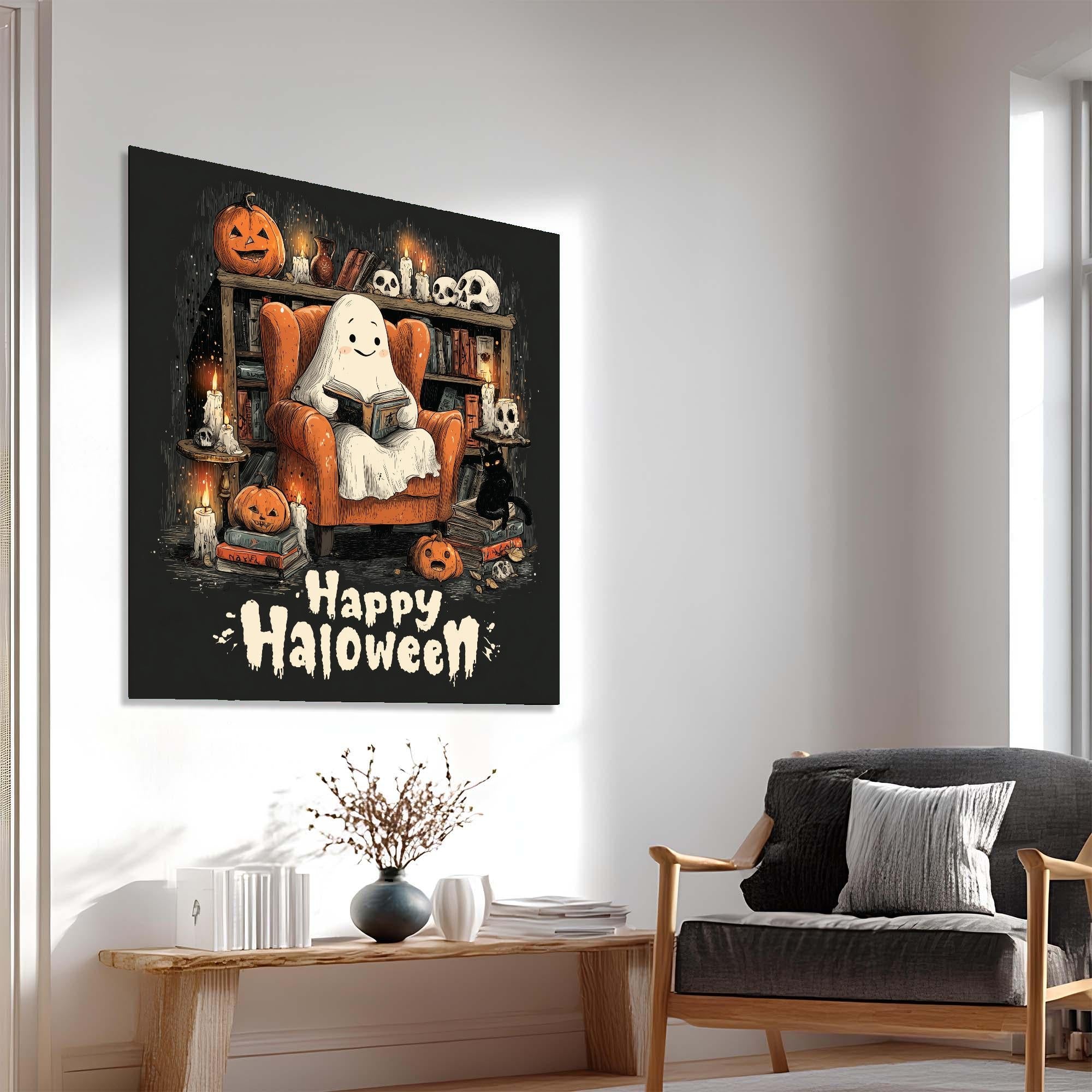 Cute Halloween Ghost Tempered Glass Wall Art | Cozy Spooky Decor