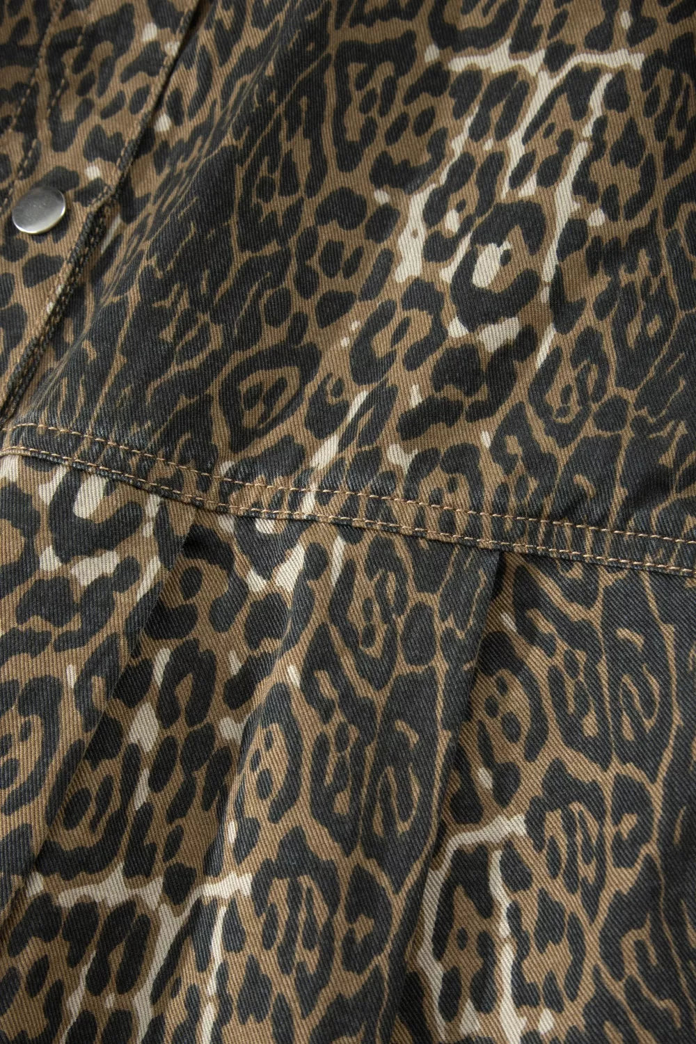Leopard Print Puff Sleeve Denim Dress