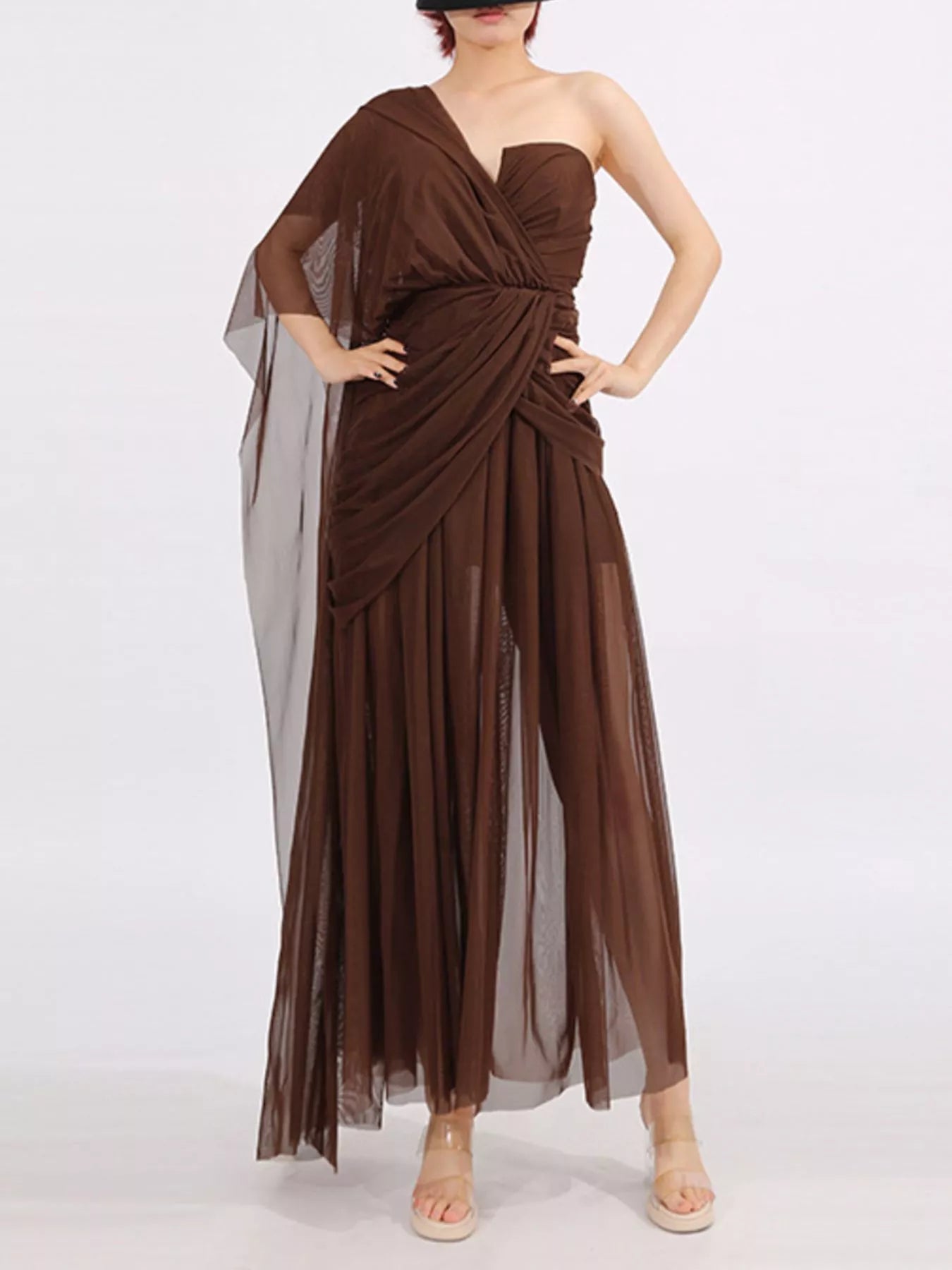One-Shoulder Flowy Mesh Dress