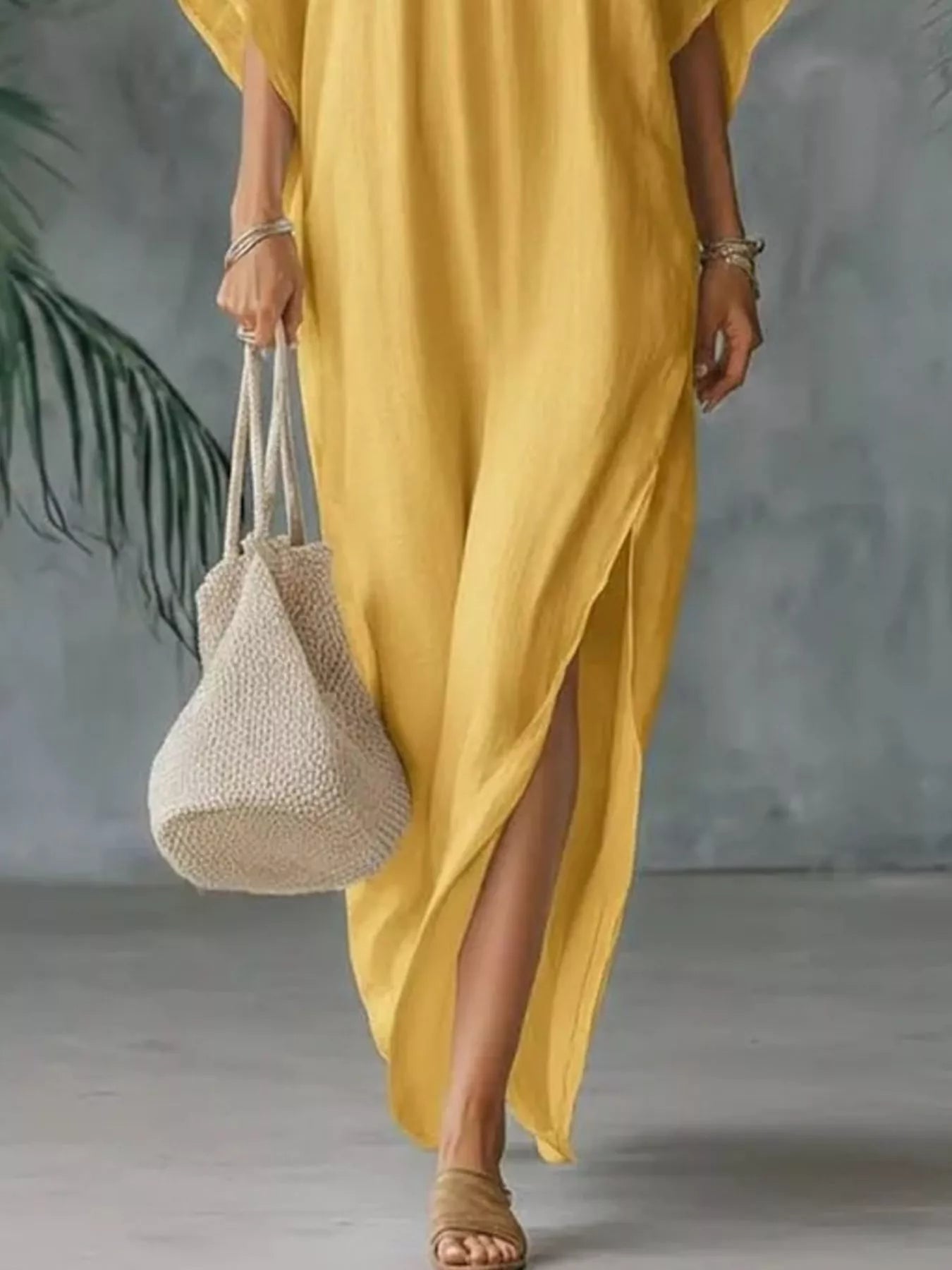 Full Size V-Neck Maxi Dress with Side Slits Plus Size