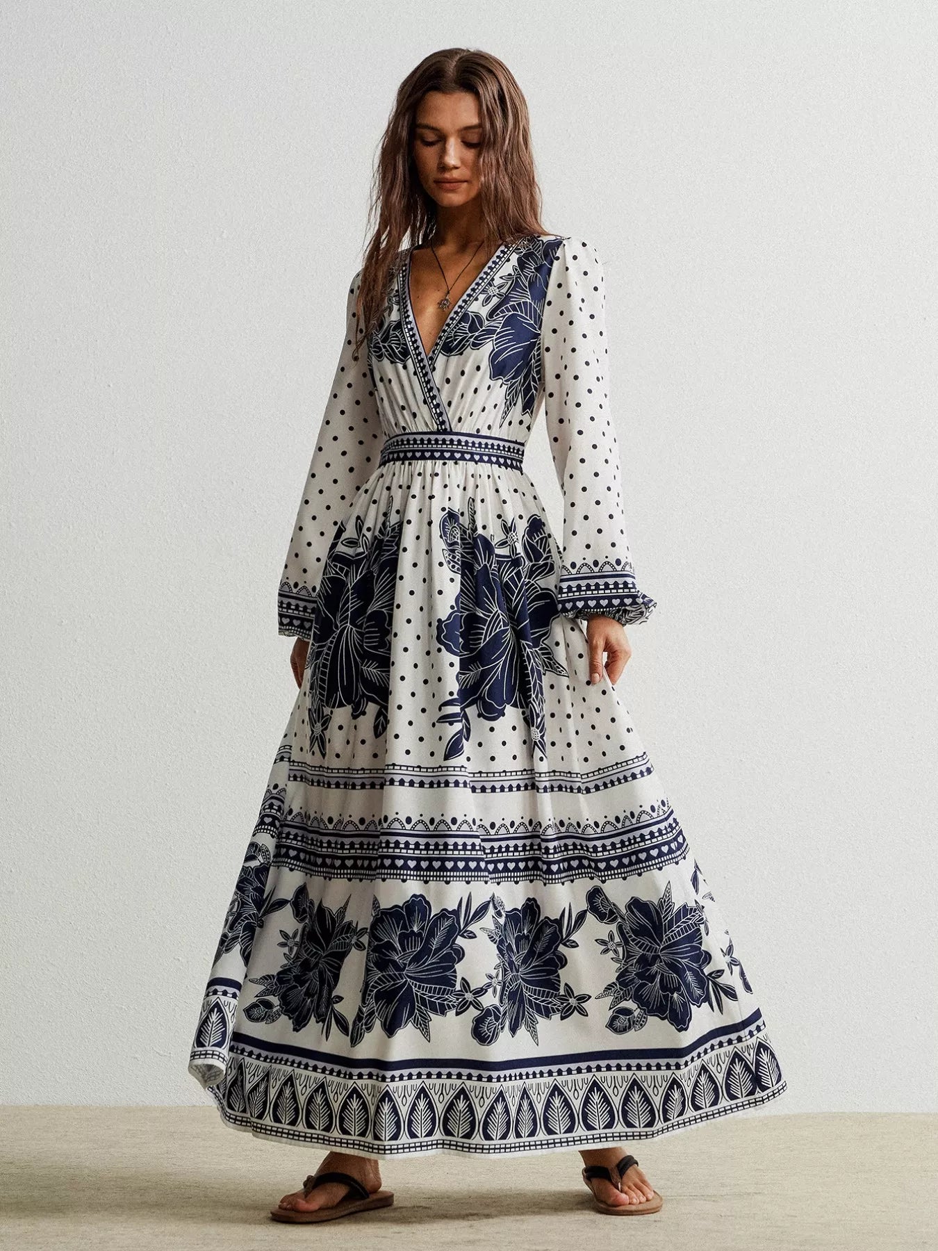 Floral Print Long Sleeve Maxi Dress