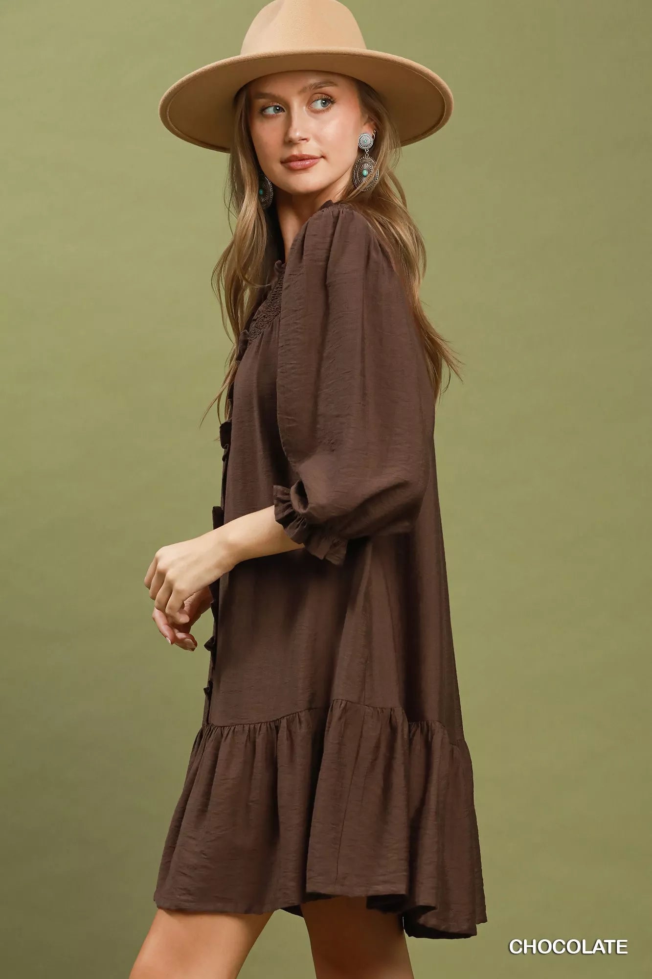Umgee Smocked Ruffle Detail Tiered Mini Dress