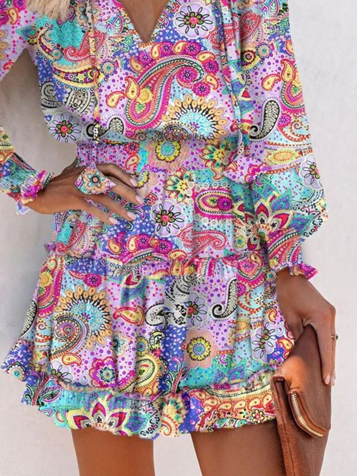 Tie Neck Lantern Sleeve Dress