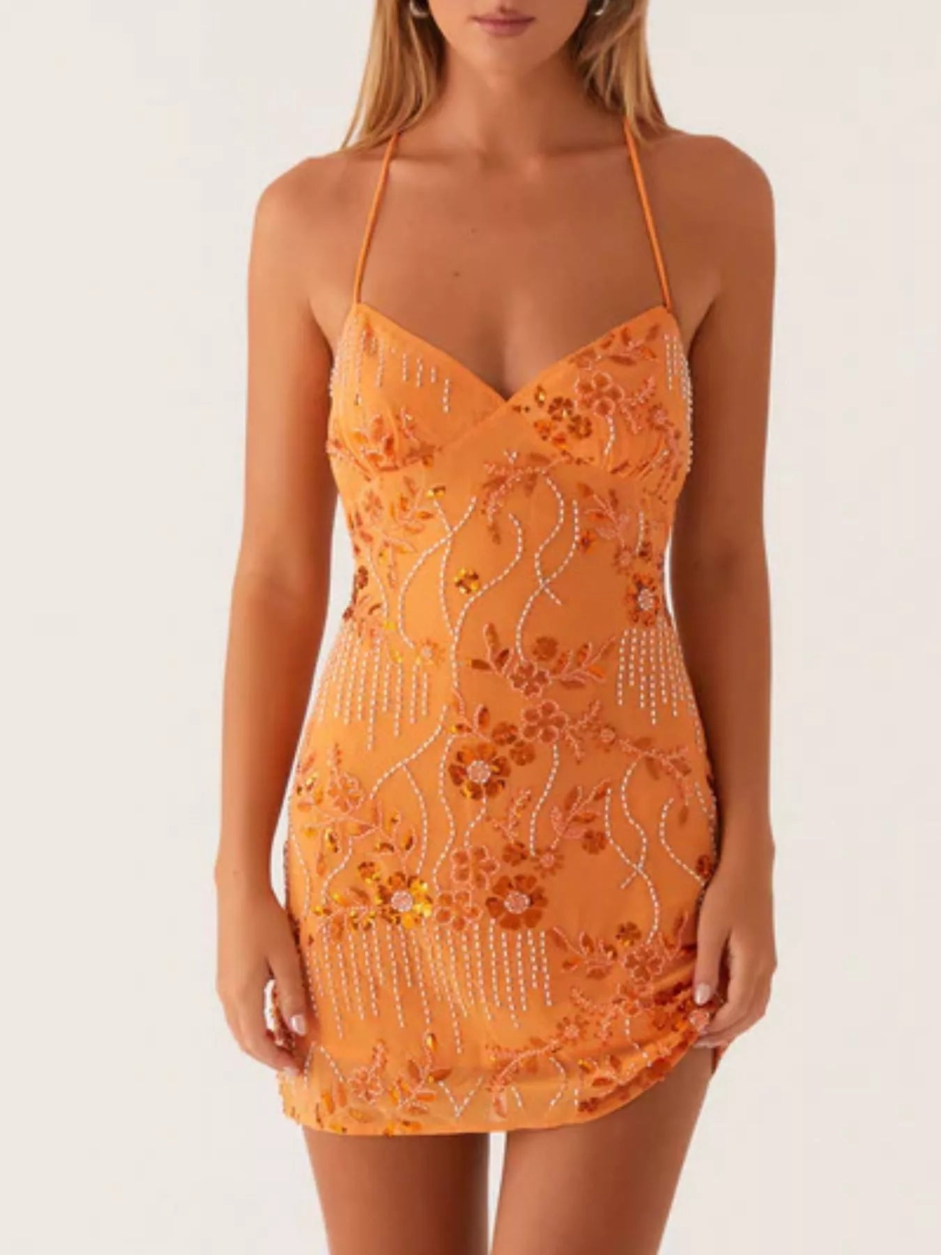 Beaded Floral Mini Dress