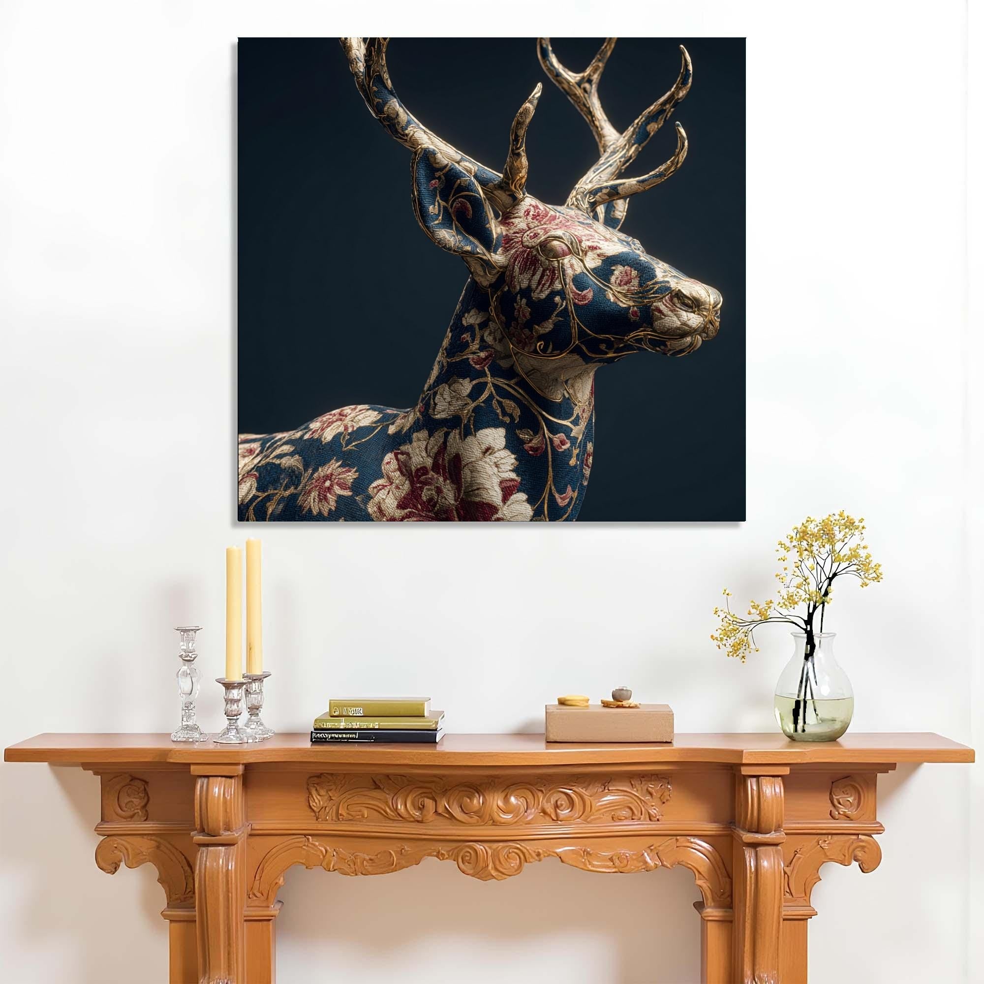 Floral Deer Tempered Glass Wall Art | Rustic Animal Portrait