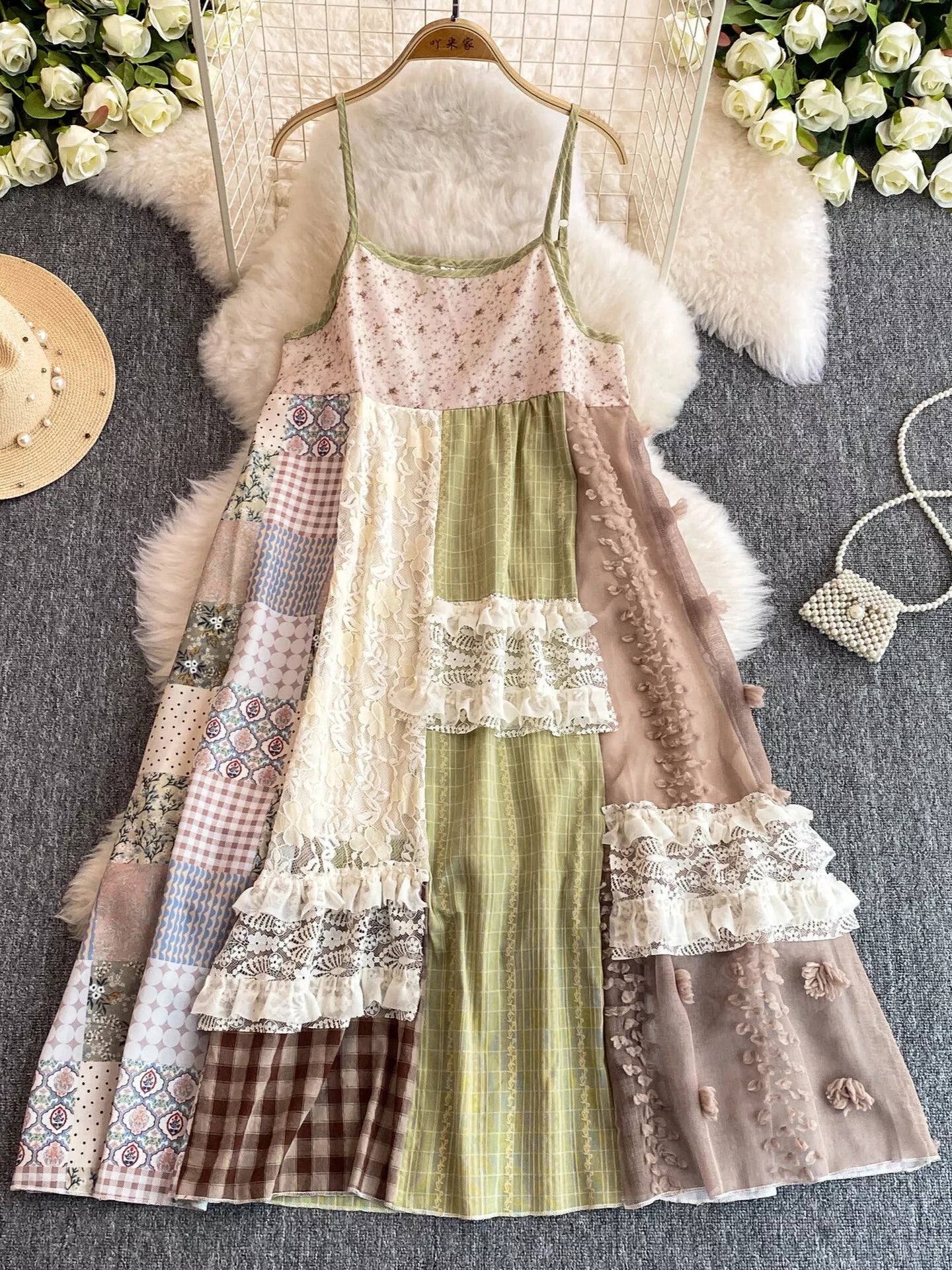 Patchwork Lace Trimmed A-Line Dress