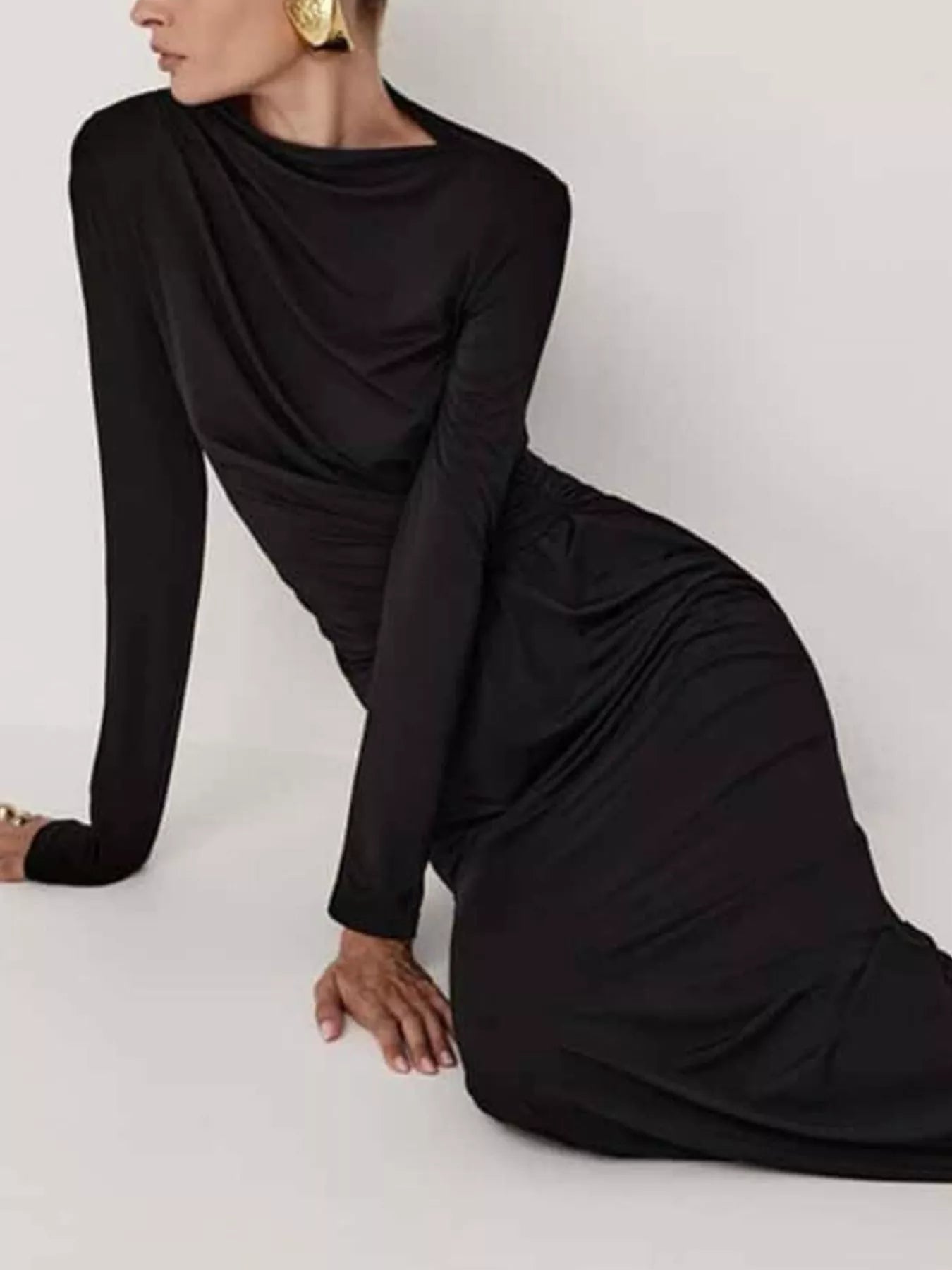 Ruched Long Sleeve Bodycon Maxi Dress