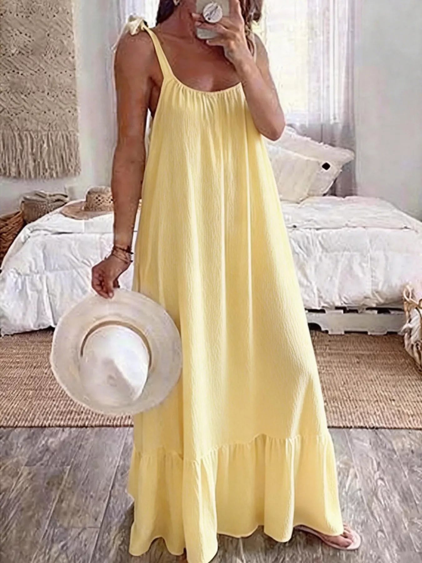 Sleeveless Tie Strap Flowy Maxi Dress