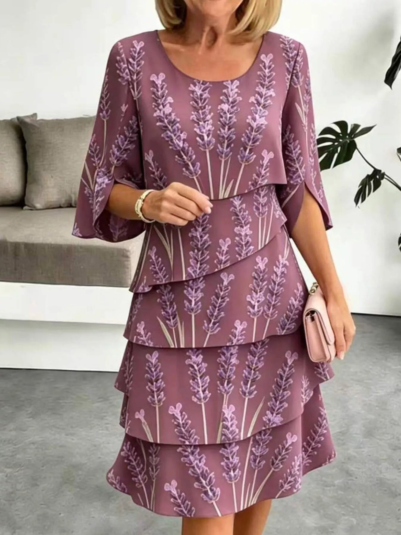 Full Size Floral Print Ruffle Hem Dress Plus Size