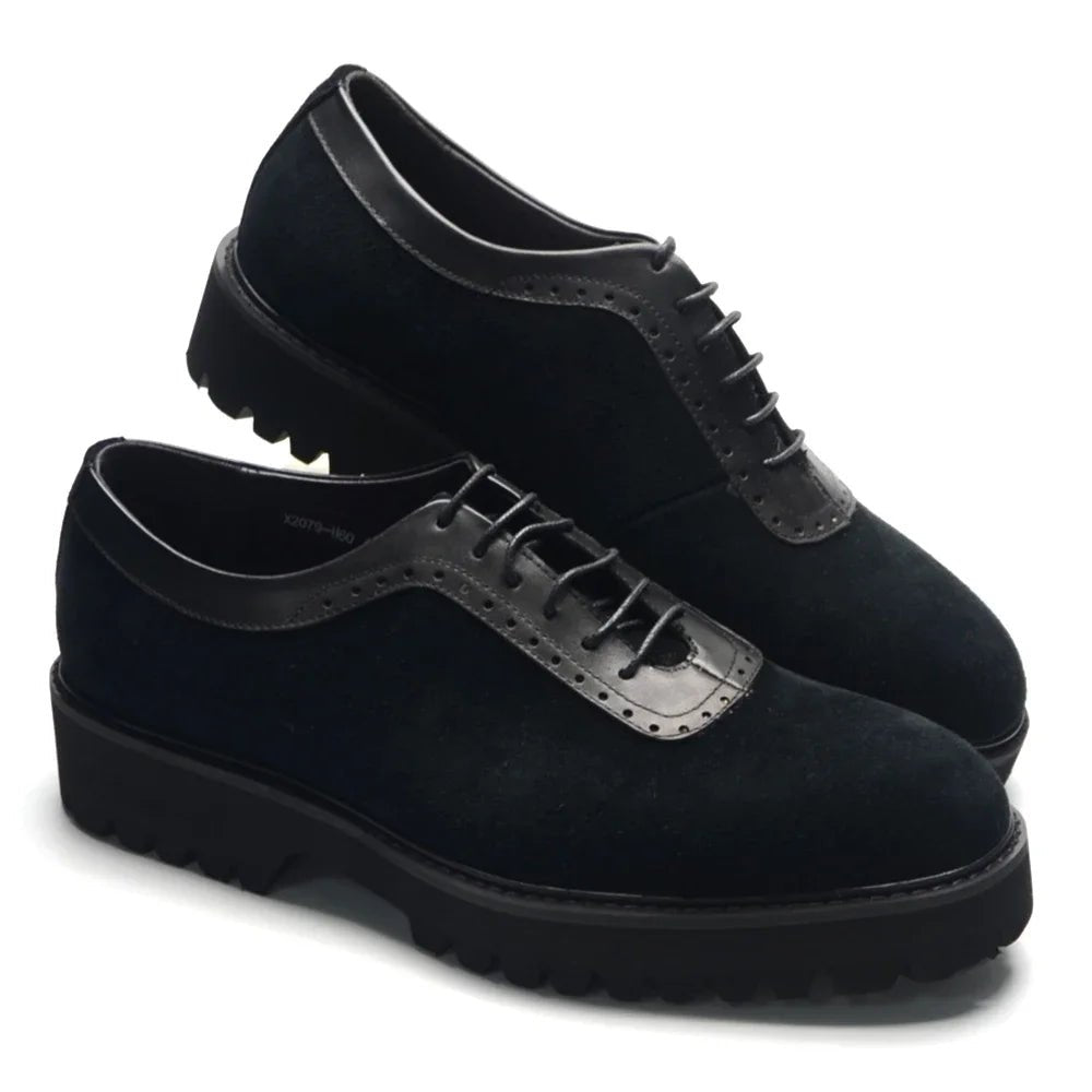 Designer Luxury Platform Oxfords for Men | Cow Suede Genuine Leather Black & Blue Casual Shoe (Height Increasing) - Overture Gifts