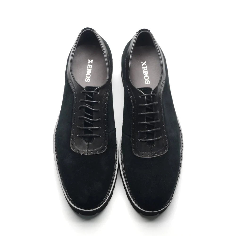 Designer Luxury Platform Oxfords for Men | Cow Suede Genuine Leather Black & Blue Casual Shoe (Height Increasing) - Overture Gifts