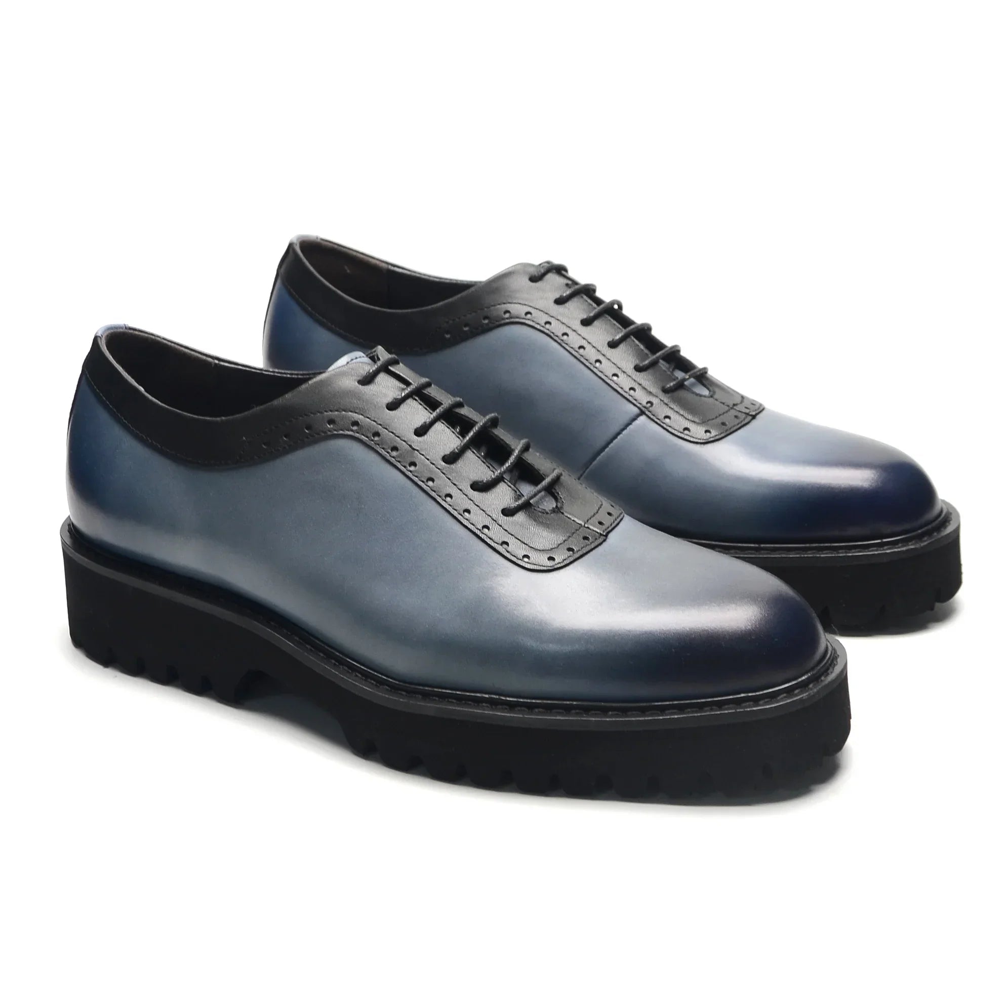 Designer Luxury Platform Oxfords for Men | Cow Suede Genuine Leather Black & Blue Casual Shoe (Height Increasing) - Overture Gifts