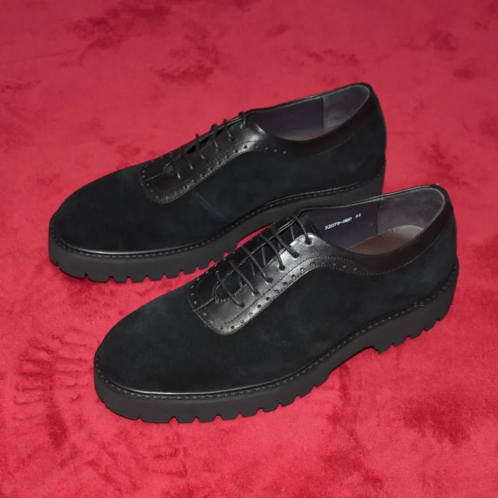 Designer Luxury Platform Oxfords for Men | Cow Suede Genuine Leather Black & Blue Casual Shoe (Height Increasing) - Overture Gifts