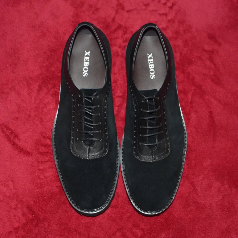 Designer Luxury Platform Oxfords for Men | Cow Suede Genuine Leather Black & Blue Casual Shoe (Height Increasing) - Overture Gifts