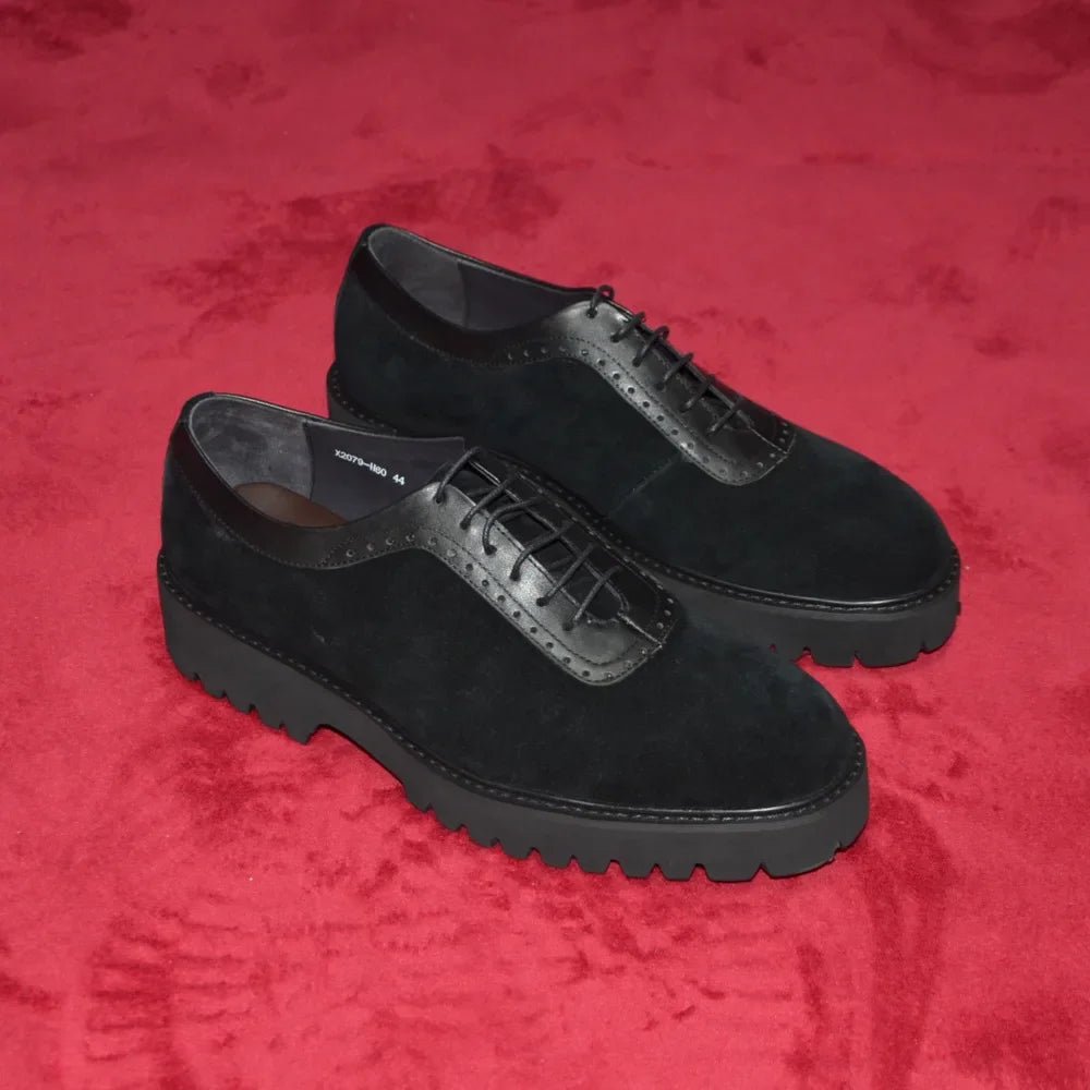 Designer Luxury Platform Oxfords for Men | Cow Suede Genuine Leather Black & Blue Casual Shoe (Height Increasing) - Overture Gifts