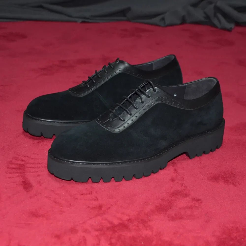 Designer Luxury Platform Oxfords for Men | Cow Suede Genuine Leather Black & Blue Casual Shoe (Height Increasing) - Overture Gifts