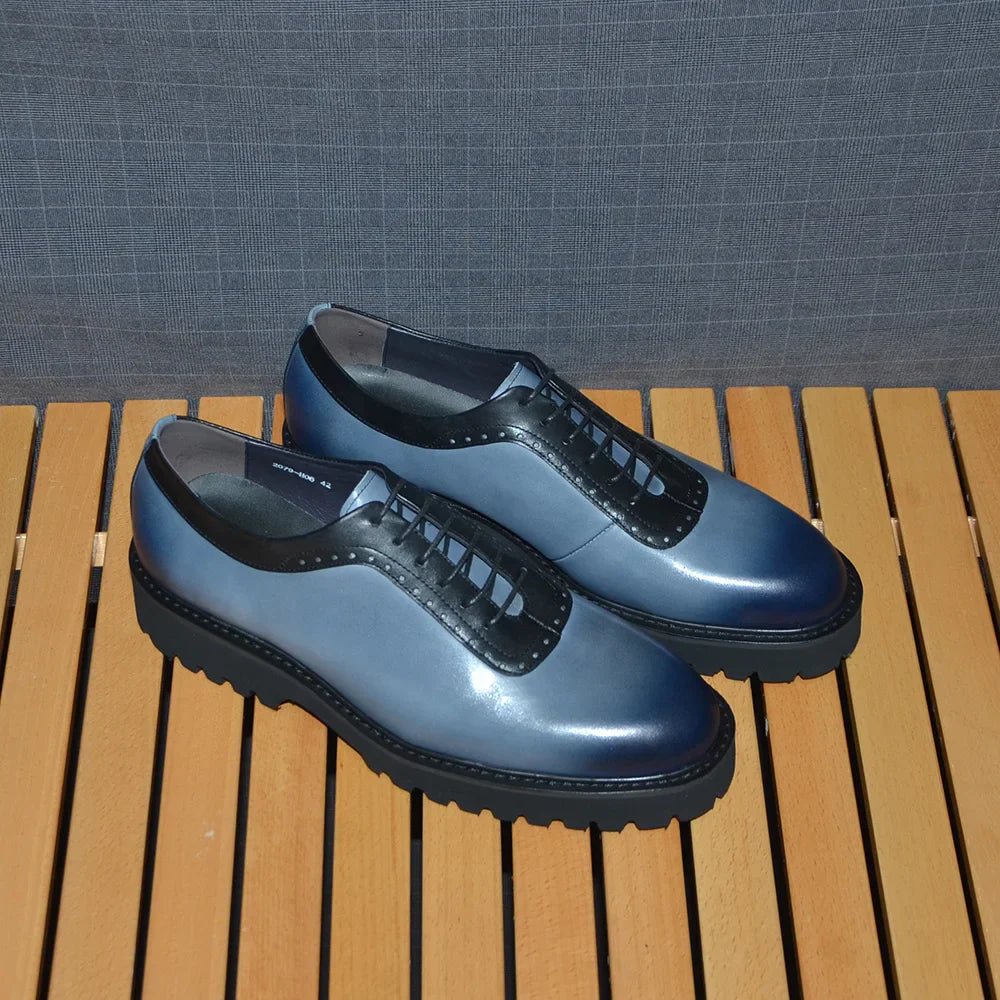 Designer Luxury Platform Oxfords for Men | Cow Suede Genuine Leather Black & Blue Casual Shoe (Height Increasing) - Overture Gifts