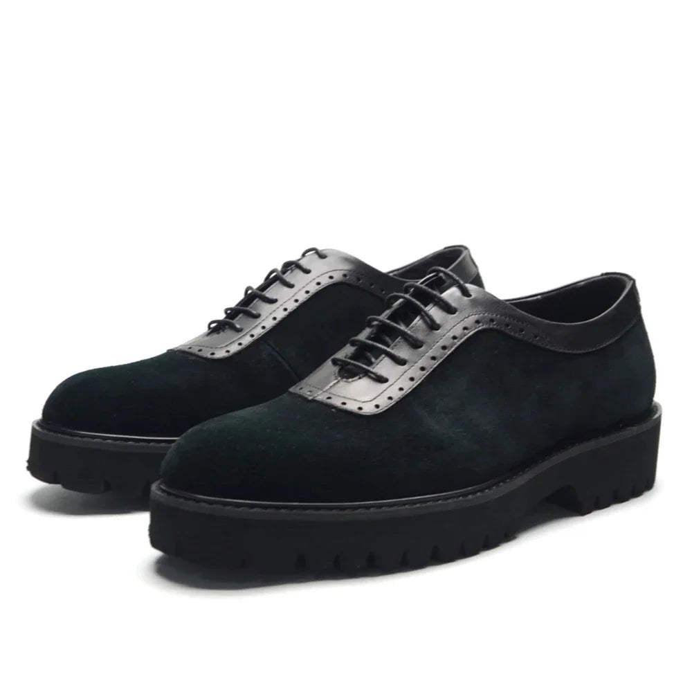 Designer Luxury Platform Oxfords for Men | Cow Suede Genuine Leather Black & Blue Casual Shoe (Height Increasing) - Overture Gifts