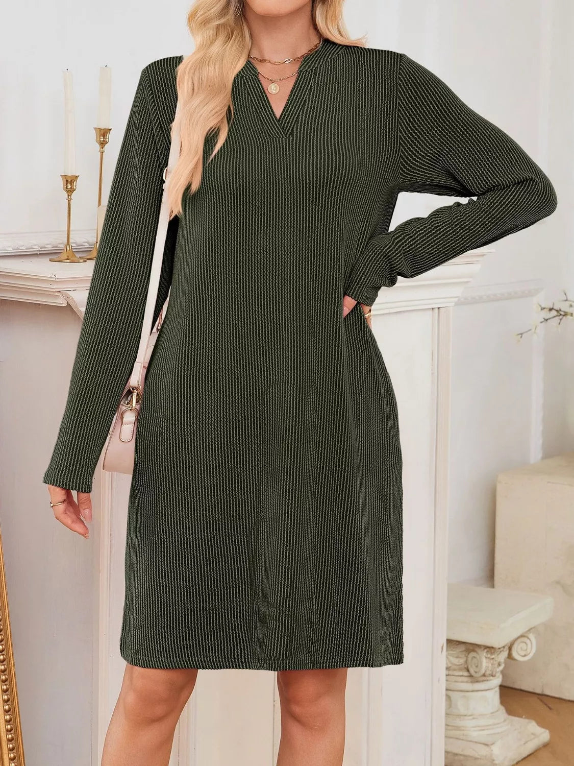 Casual Ribbed Knit Long Sleeve Dress